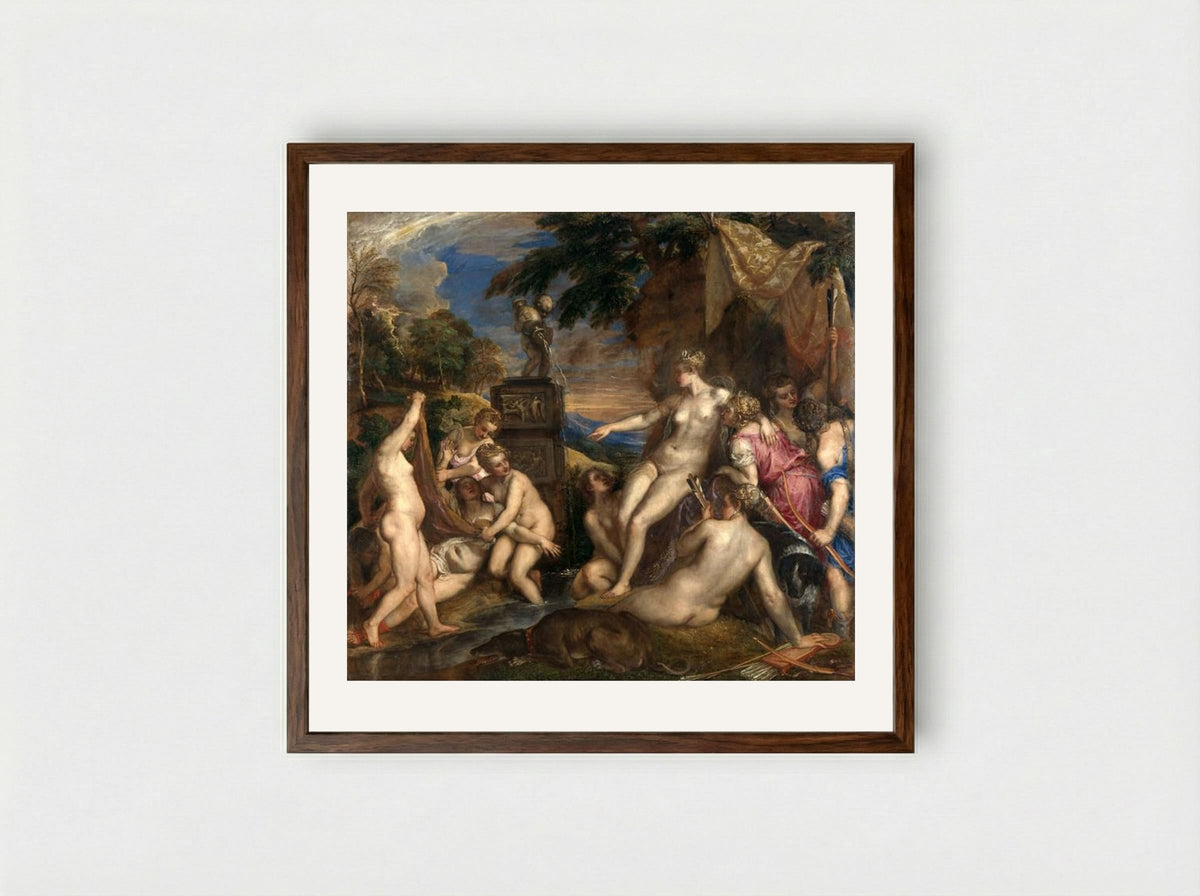 Diana and Callisto - Titian - Framed Print Dark Wood