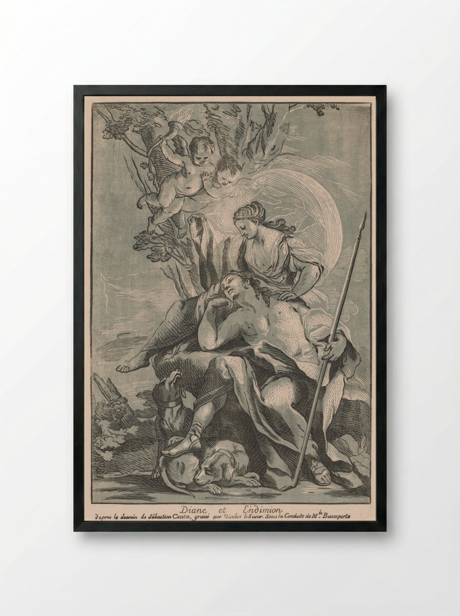 Diana and Endymion - Nicolas Le Sueur - Framed Print Black