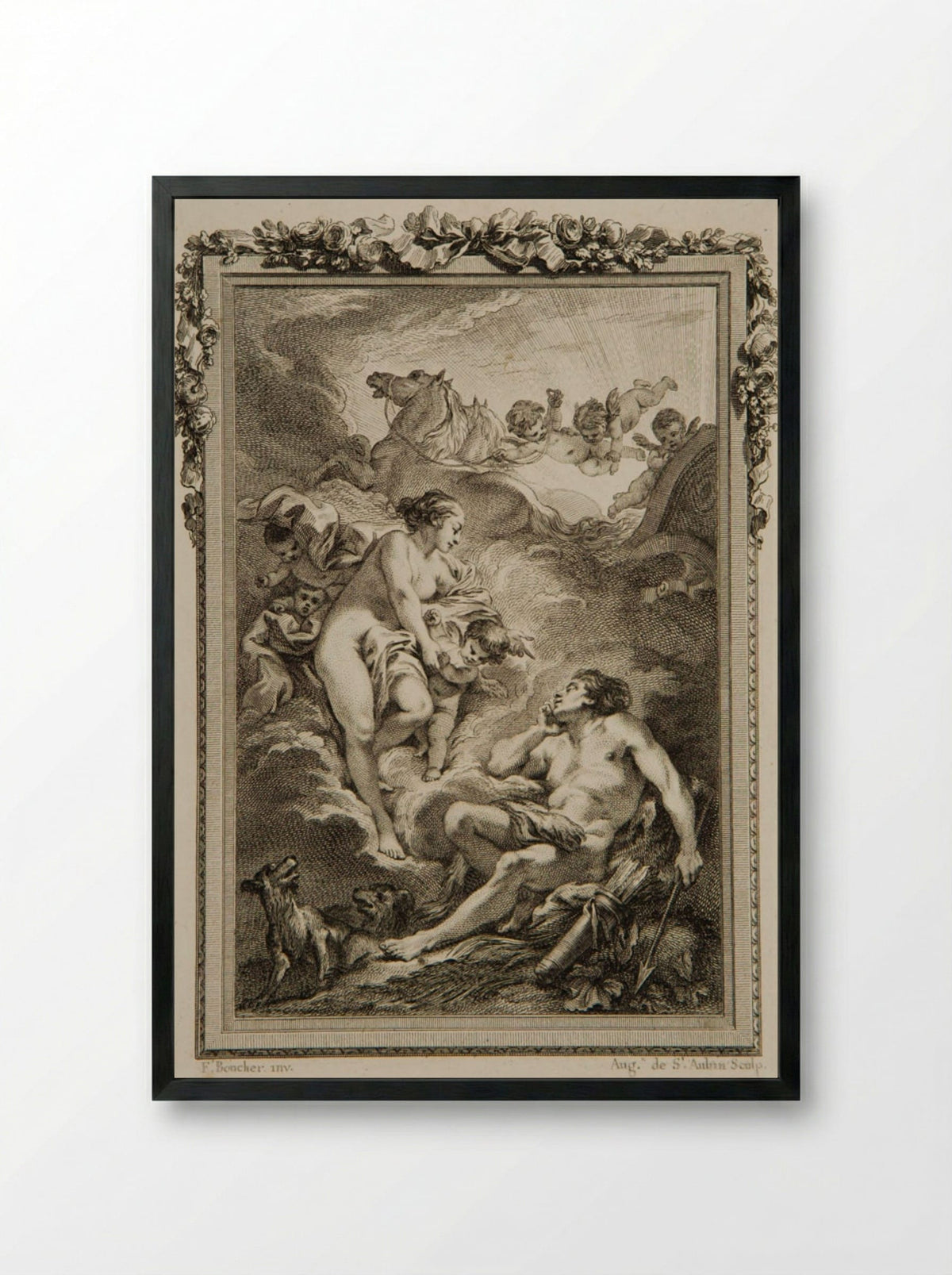Diana and Endymion - Augustin de Saint-Aubin - Framed Print Black