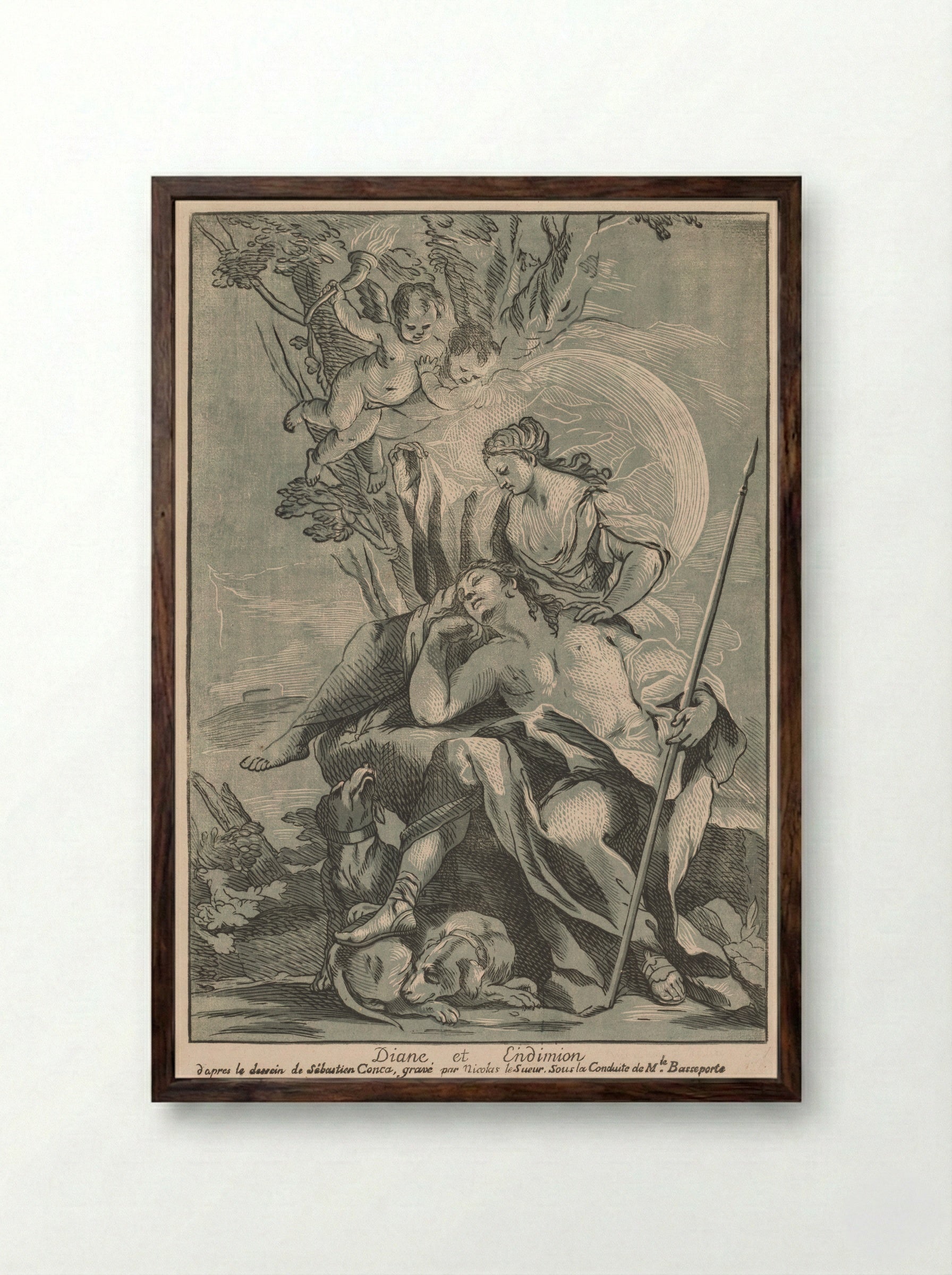Diana and Endymion - Nicolas Le Sueur - Framed Print Dark Wood