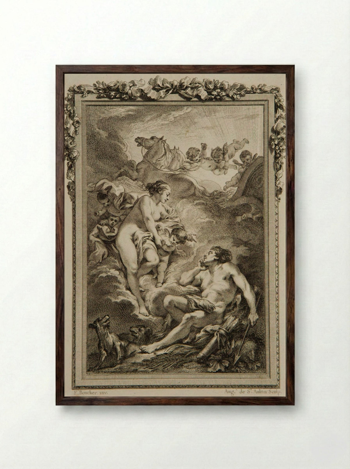 Diana and Endymion - Augustin de Saint-Aubin - Framed Print Dark Wood