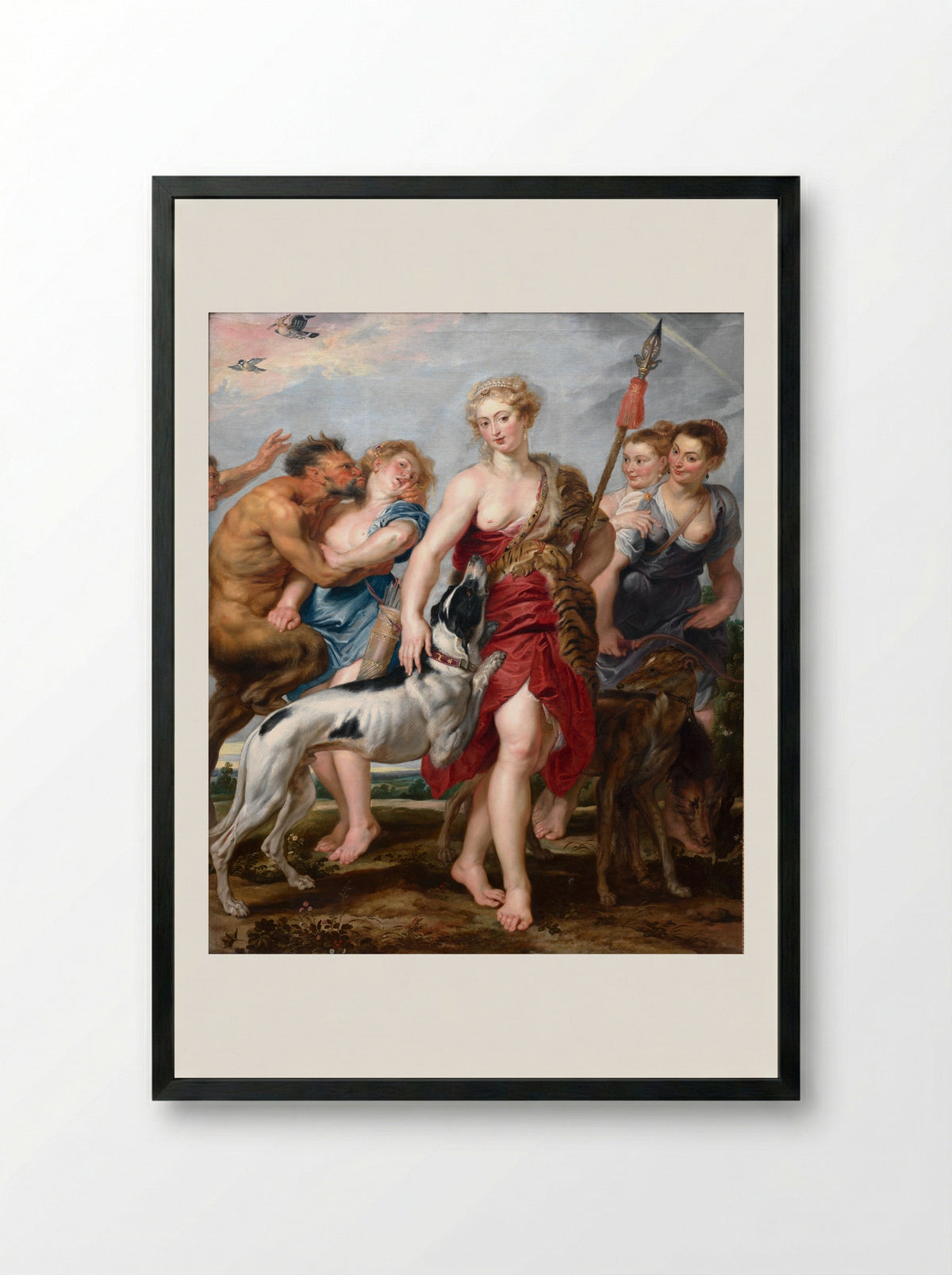 Diana and Her Nymphs Departing for the Hunt - Peter Paul Rubens - Framed Print Black