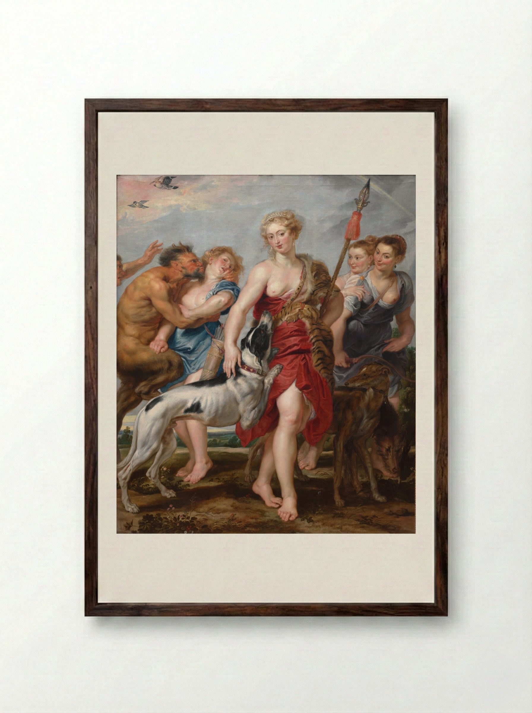 Diana and Her Nymphs Departing for the Hunt - Peter Paul Rubens - Framed Print Dark Wood