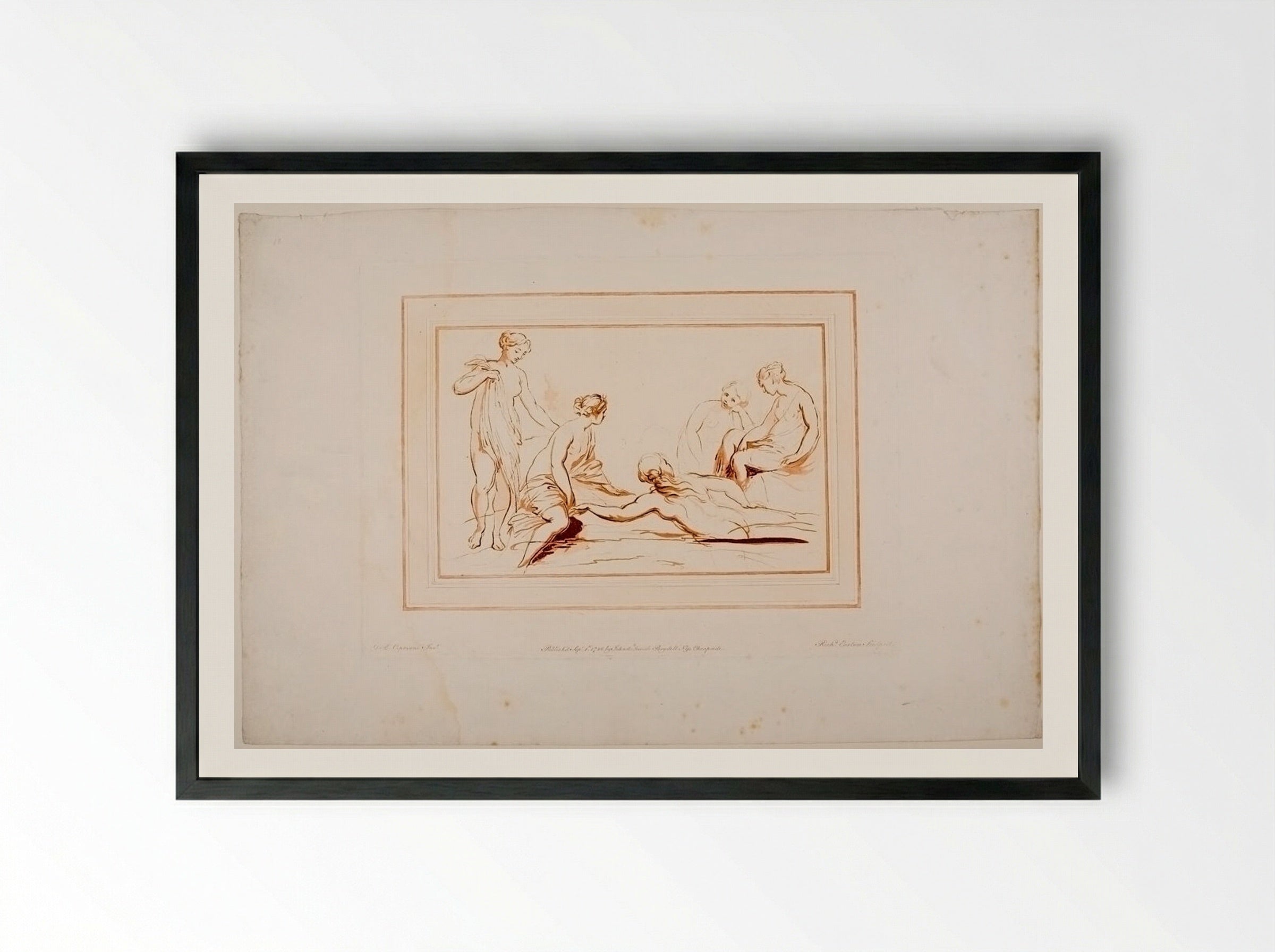 Diana and Her Nymphs at the Bath - Richard Earlom - Framed Print Black