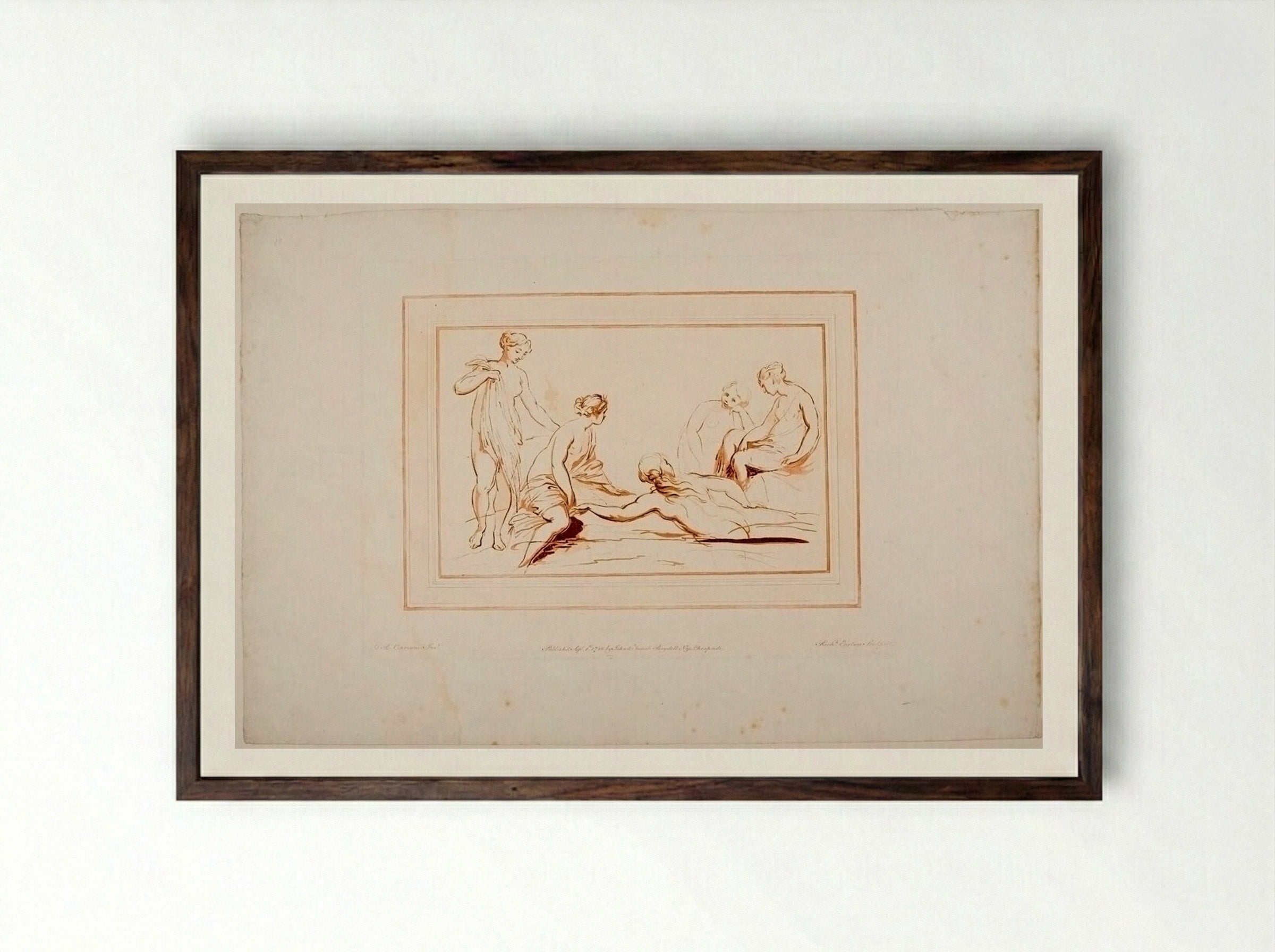 Diana and Her Nymphs at the Bath - Richard Earlom - Framed Print Dark Wood