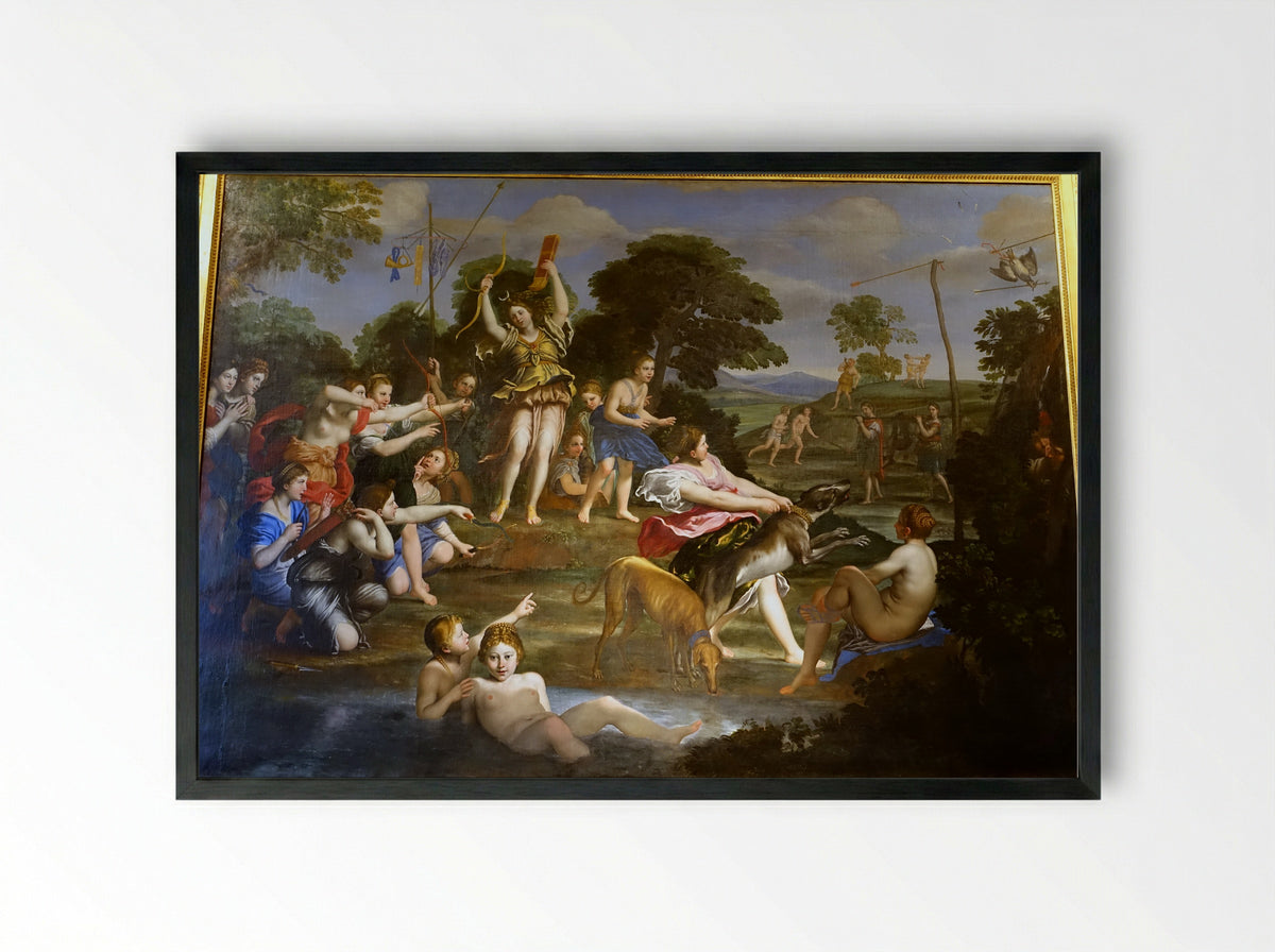 Diana and her Nymphs - Domenichino - Framed Print Black