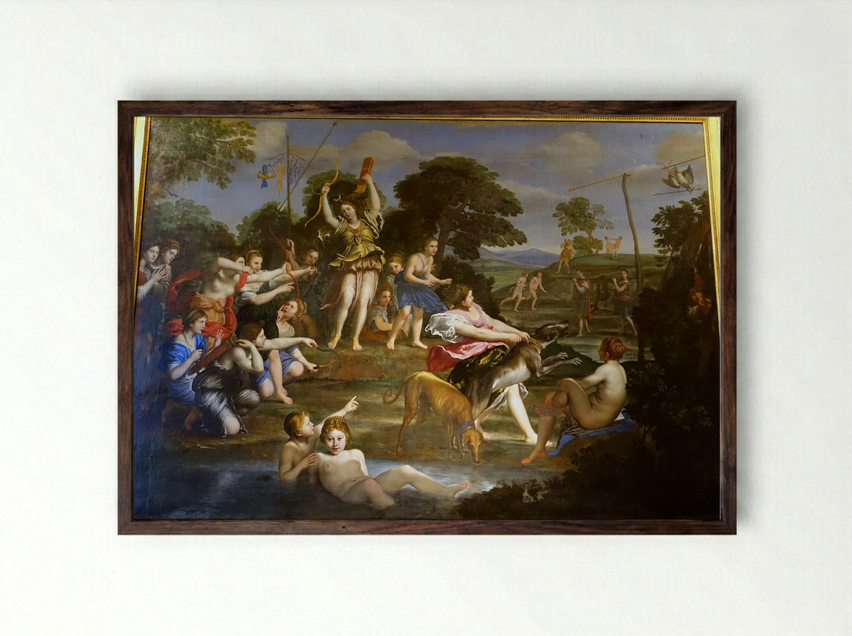 Diana and her Nymphs - Domenichino - Framed Print Dark Wood
