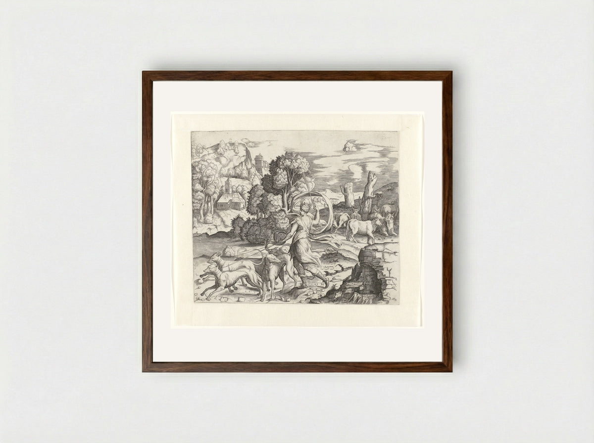 Diana the Huntress - Giulio Bonasone - Framed Print Dark Wood