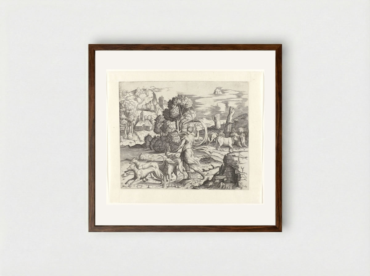 Diana the Huntress - Giulio Bonasone - Framed Print Dark Wood