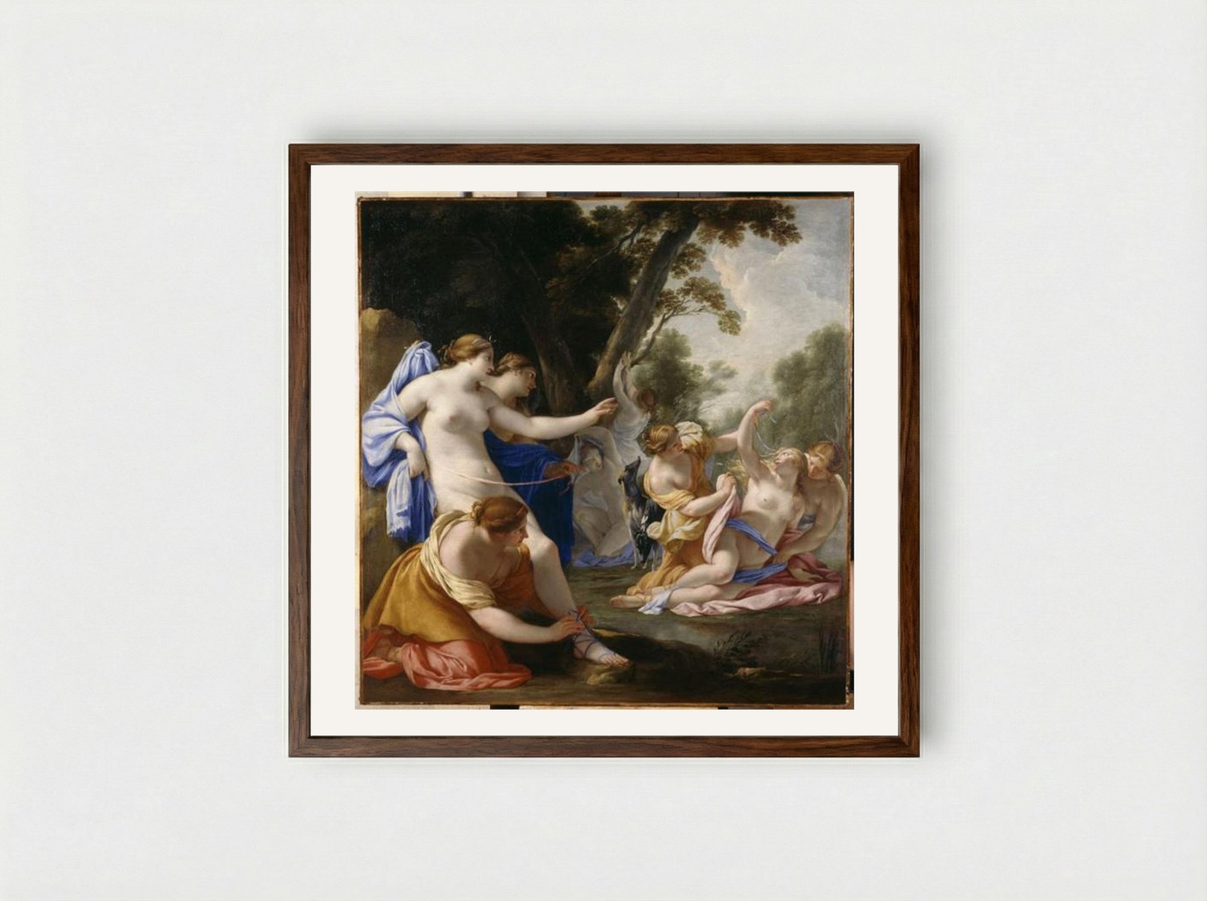 Diane découvrant la grossesse de Callisto - Eustache Le Sueur - Framed Print Dark Wood