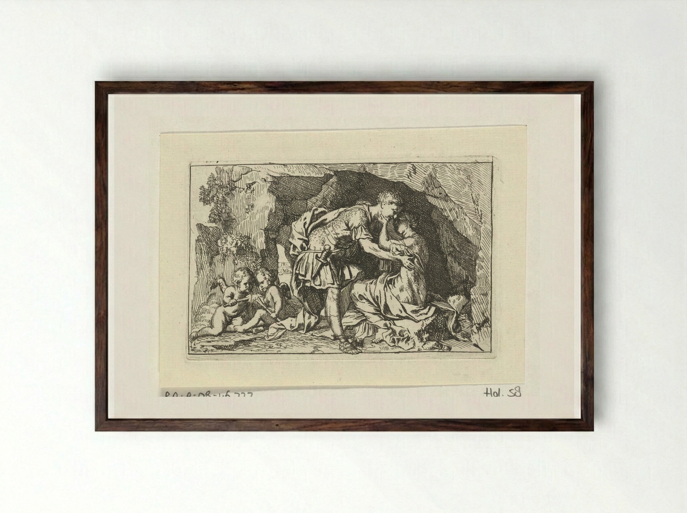 Dido and Aeneas Sheltering from the Storm - Gerard de Lairesse - Framed Print Dark Wood