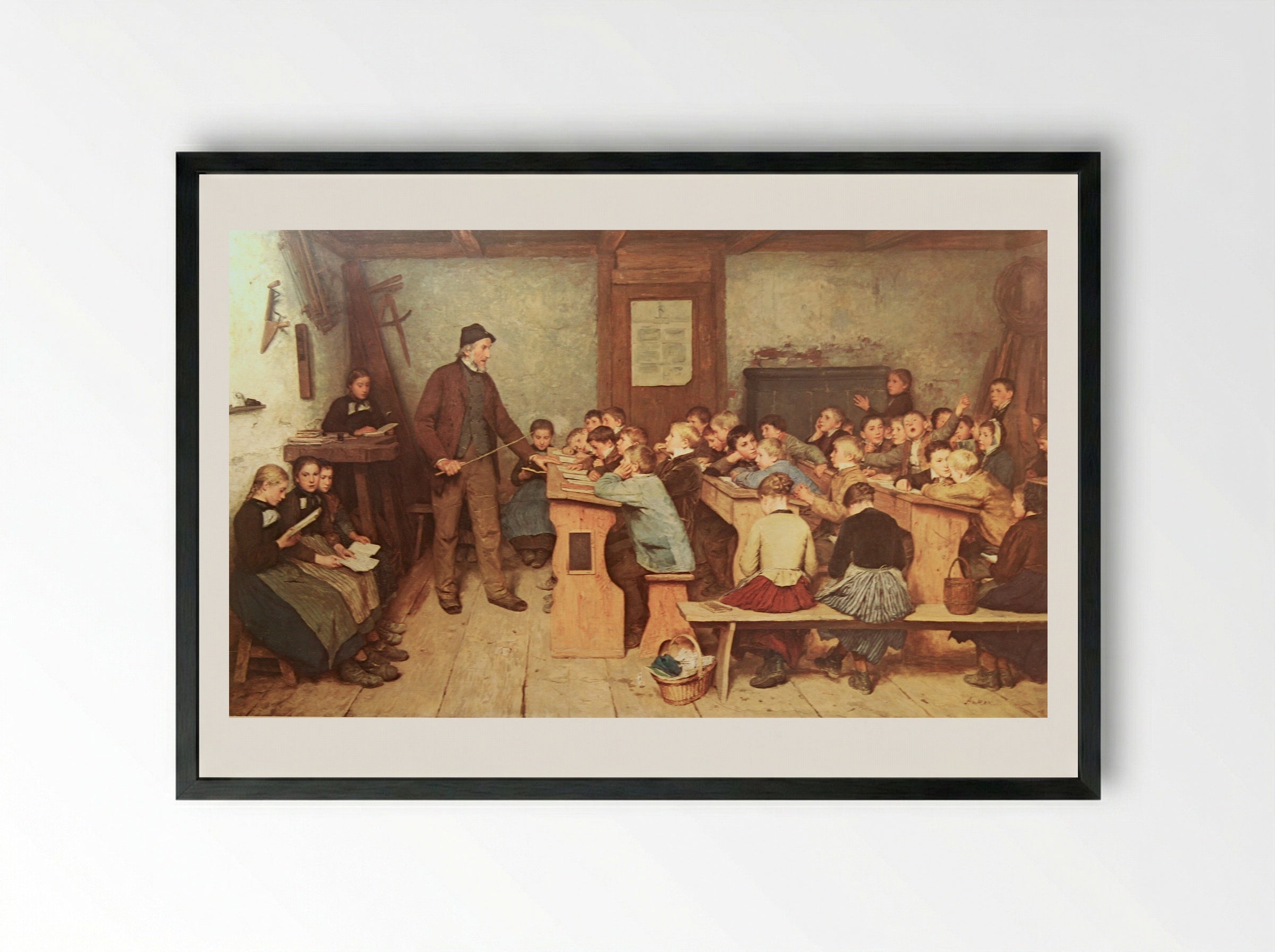 Die Dorfschule von 1848 - Albert Anker - Framed Print Black