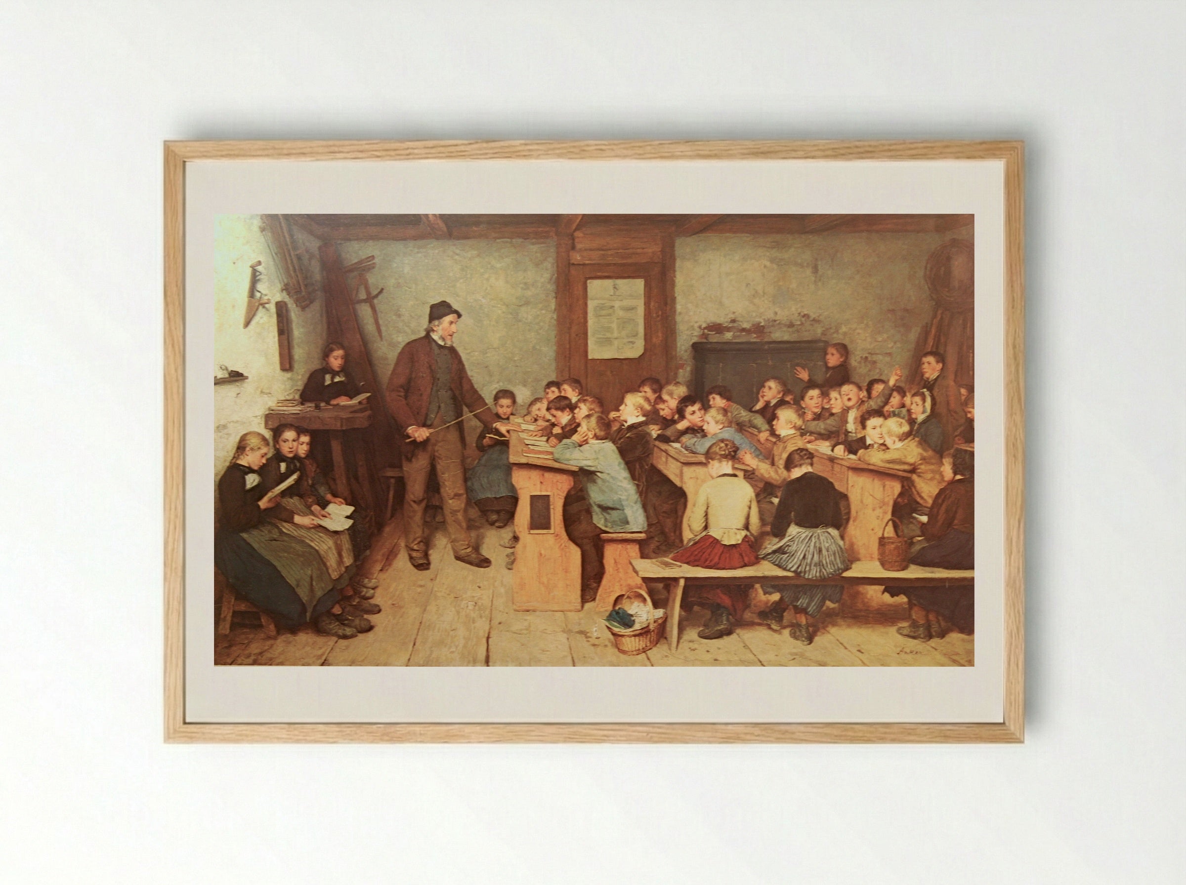 Die Dorfschule von 1848 - Albert Anker - Framed Print Wood