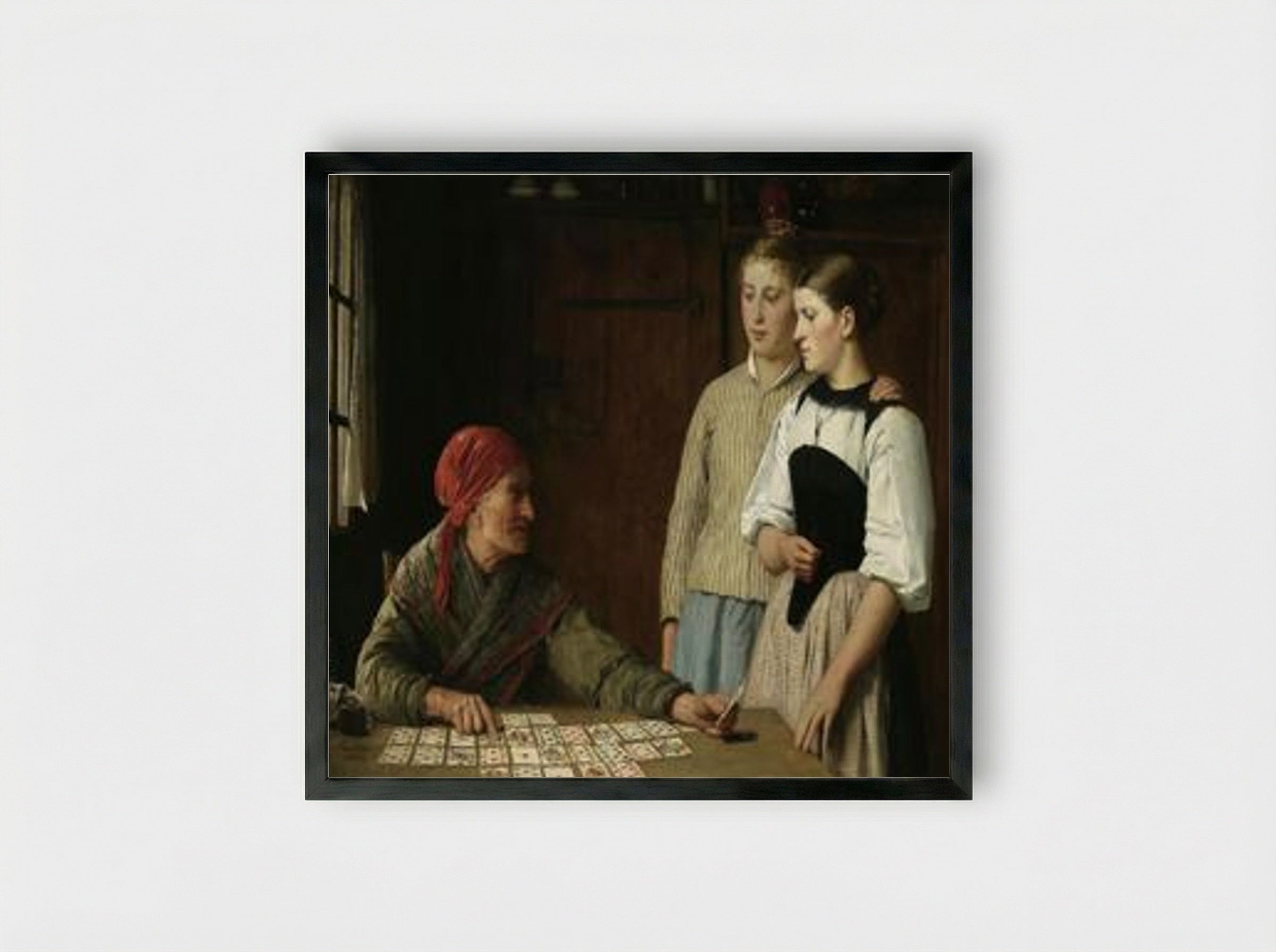 Die Kartenlegerin (The Card Reader) - Albert Anker - Framed Print Black