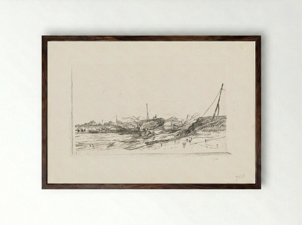 Dijkdoorbraak te Arnhem - Cornelis Springer - Framed Print Dark Wood