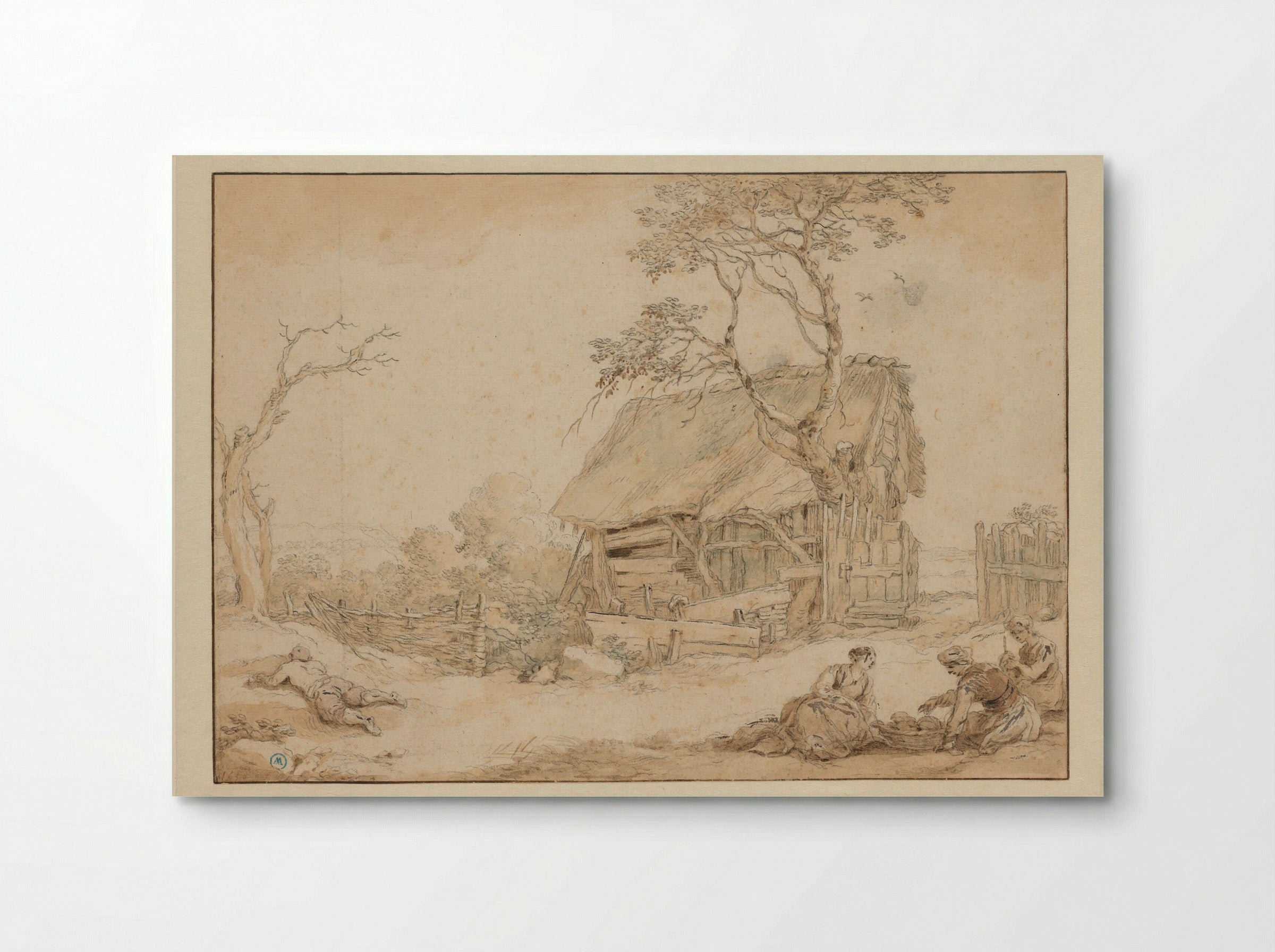 Dilapidated Cottage with Sleeping Peasant and Three Women Spinning - Abraham Bloemaert - Poster