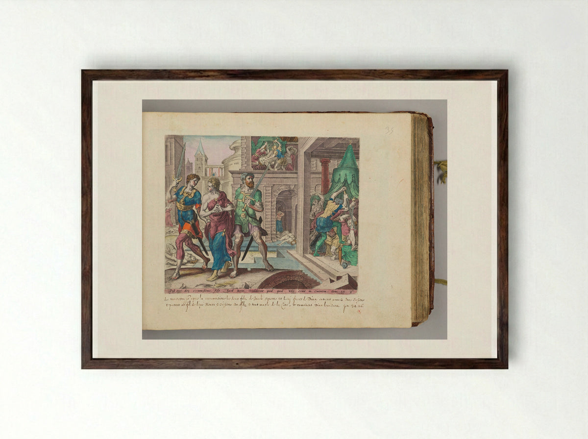 Dinah Taken Home by Simeon and Levi - Jan Harmensz. Muller - Framed Print Dark Wood