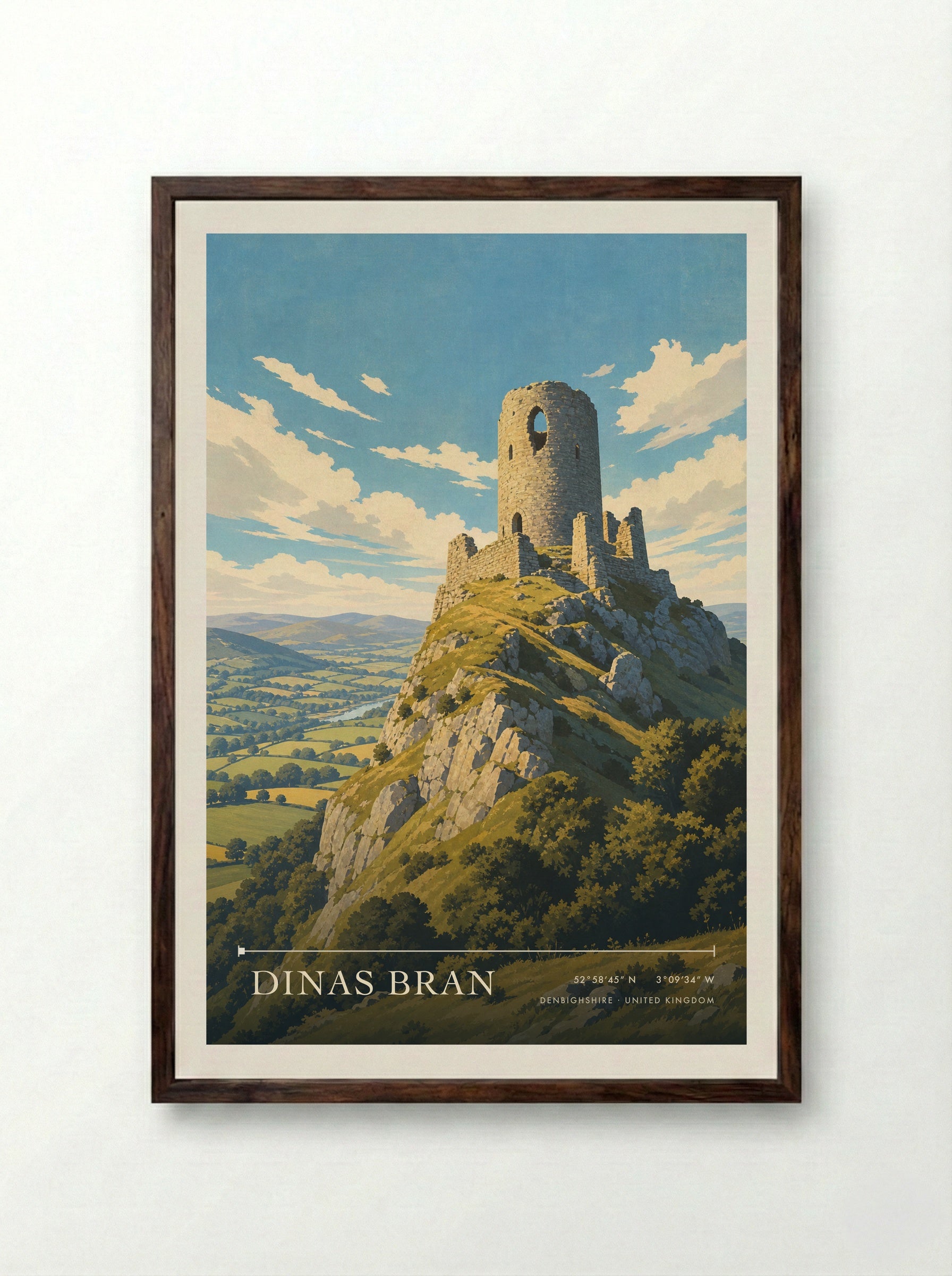 Dinas Bran Denbighshire United Kingdom Travel Poster - Framed Print Dark Wood