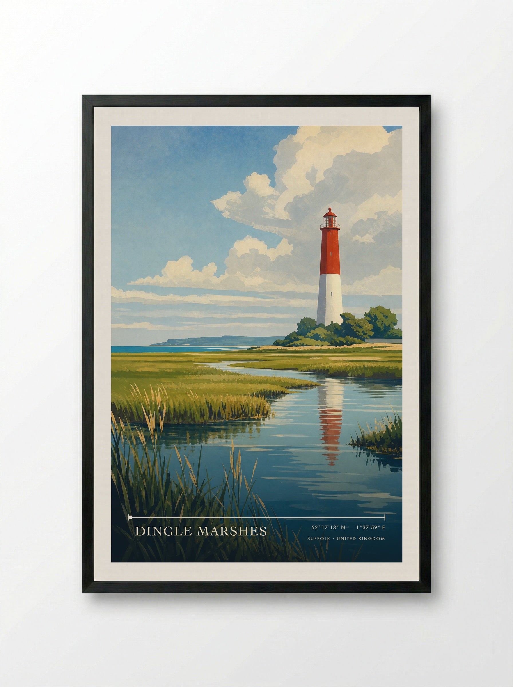 Dingle Marshes Suffolk United Kingdom Travel Poster - Framed Print Black