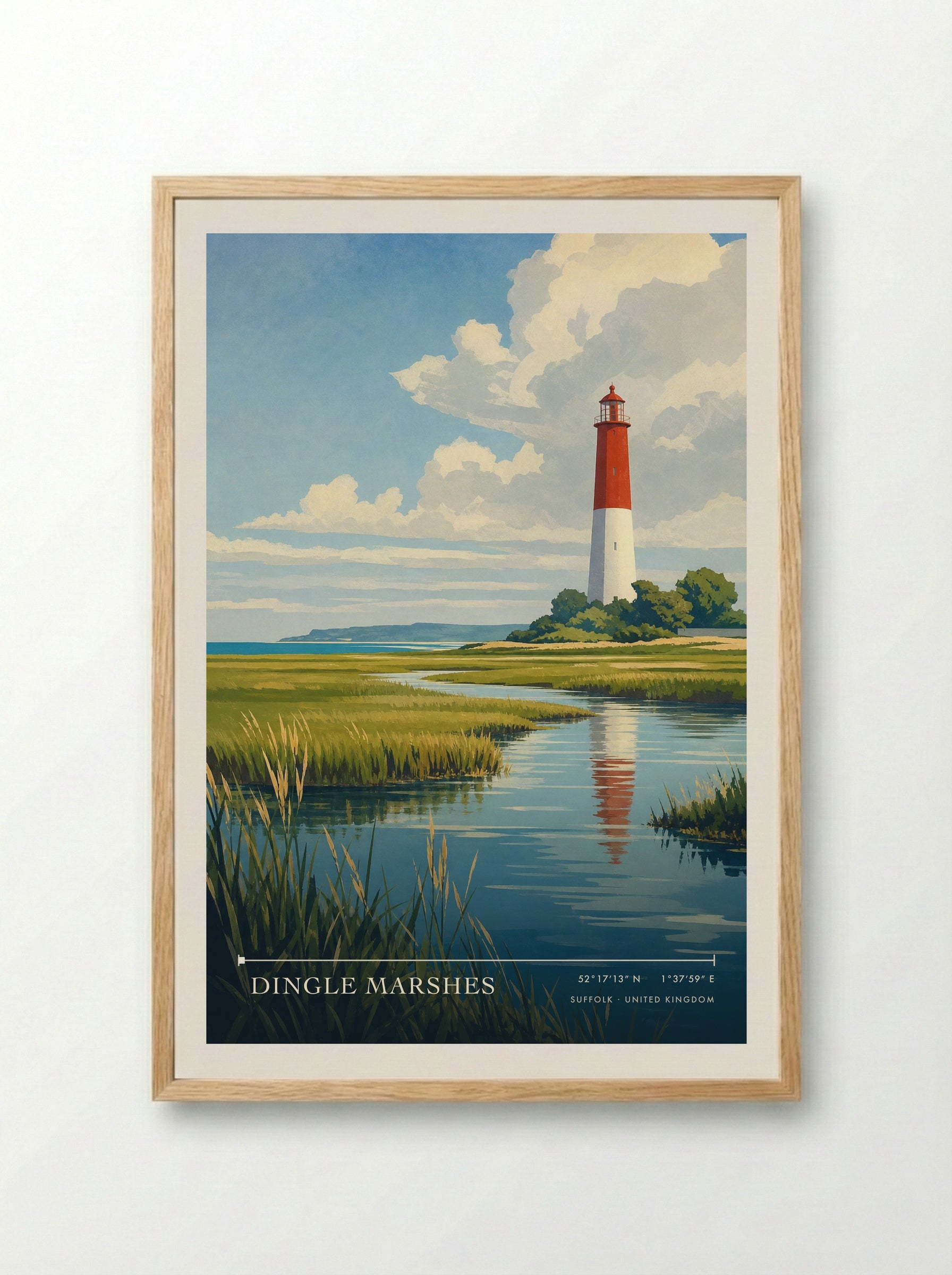 Dingle Marshes Suffolk United Kingdom Travel Poster - Framed Print Wood