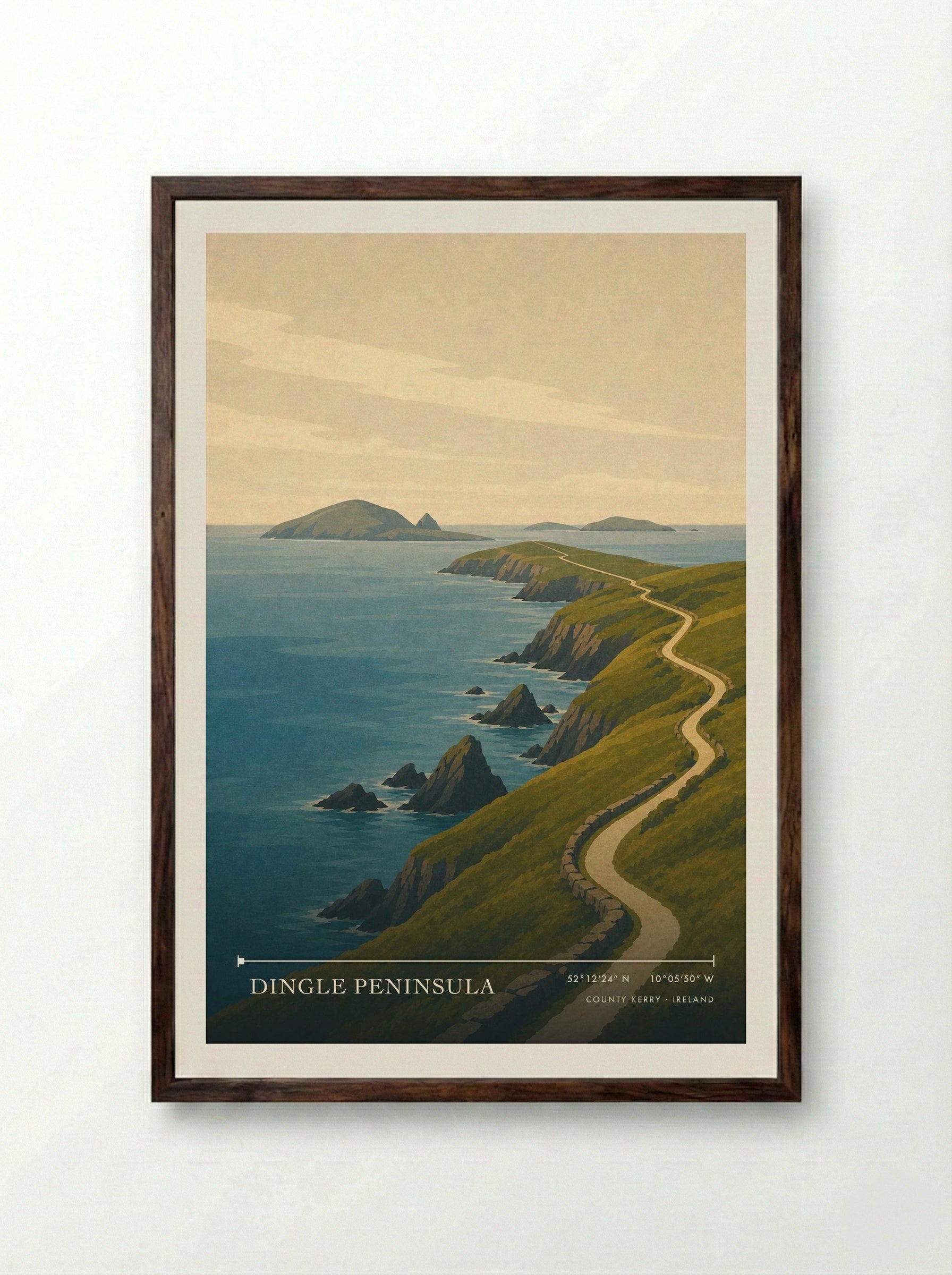 Dingle Peninsula Travel Poster - Framed Print Dark Wood