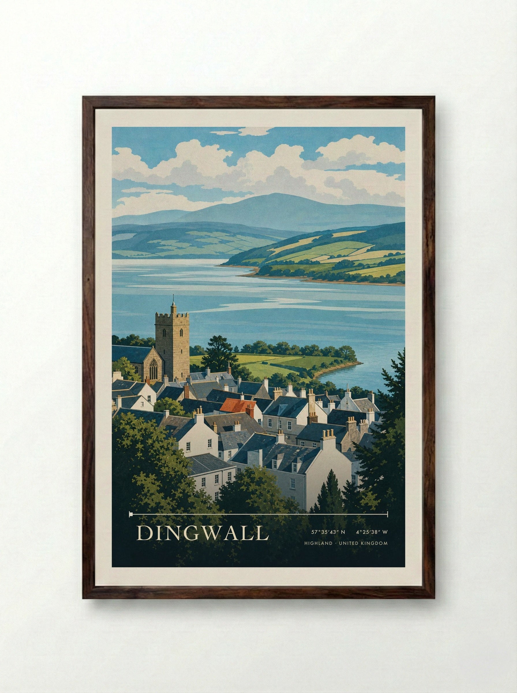 Dingwall Highland United Kingdom Travel Poster - Framed Print Dark Wood