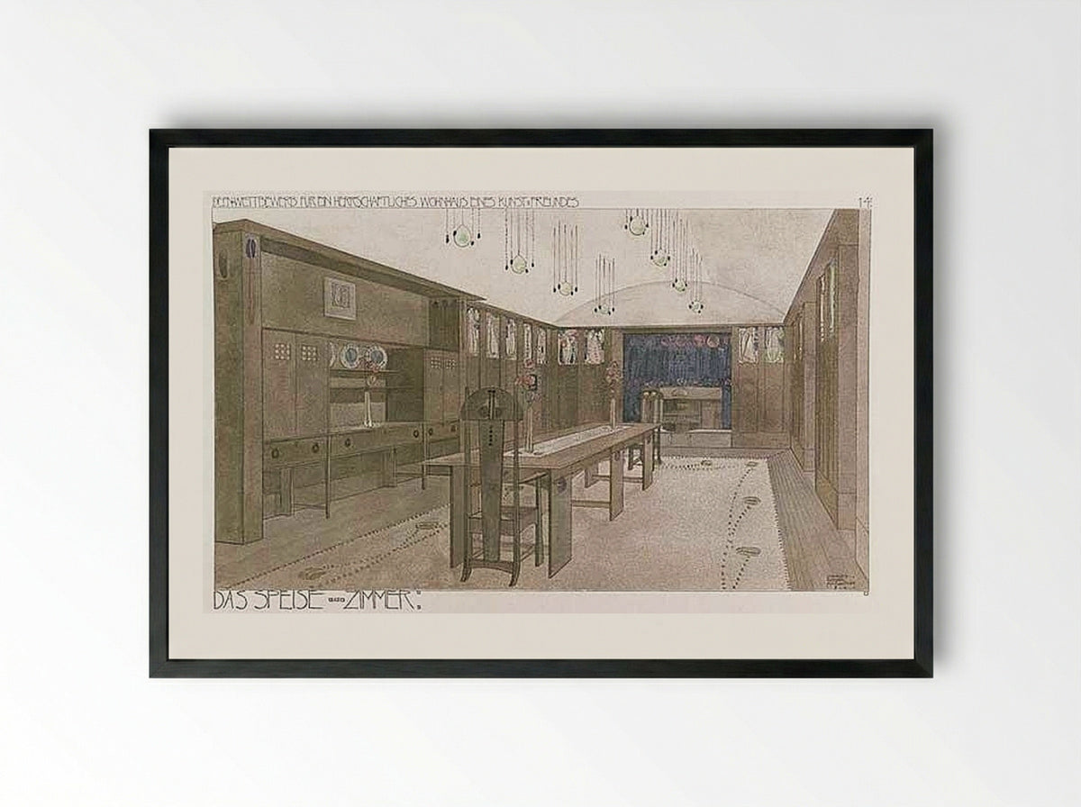Dining Room (Haus eines Kunstfreundes) - Charles Rennie Mackintosh - Framed Print Black