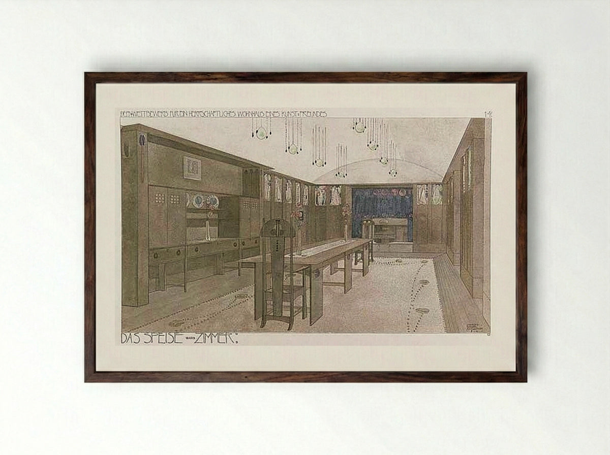 Dining Room (Haus eines Kunstfreundes) - Charles Rennie Mackintosh - Framed Print Dark Wood