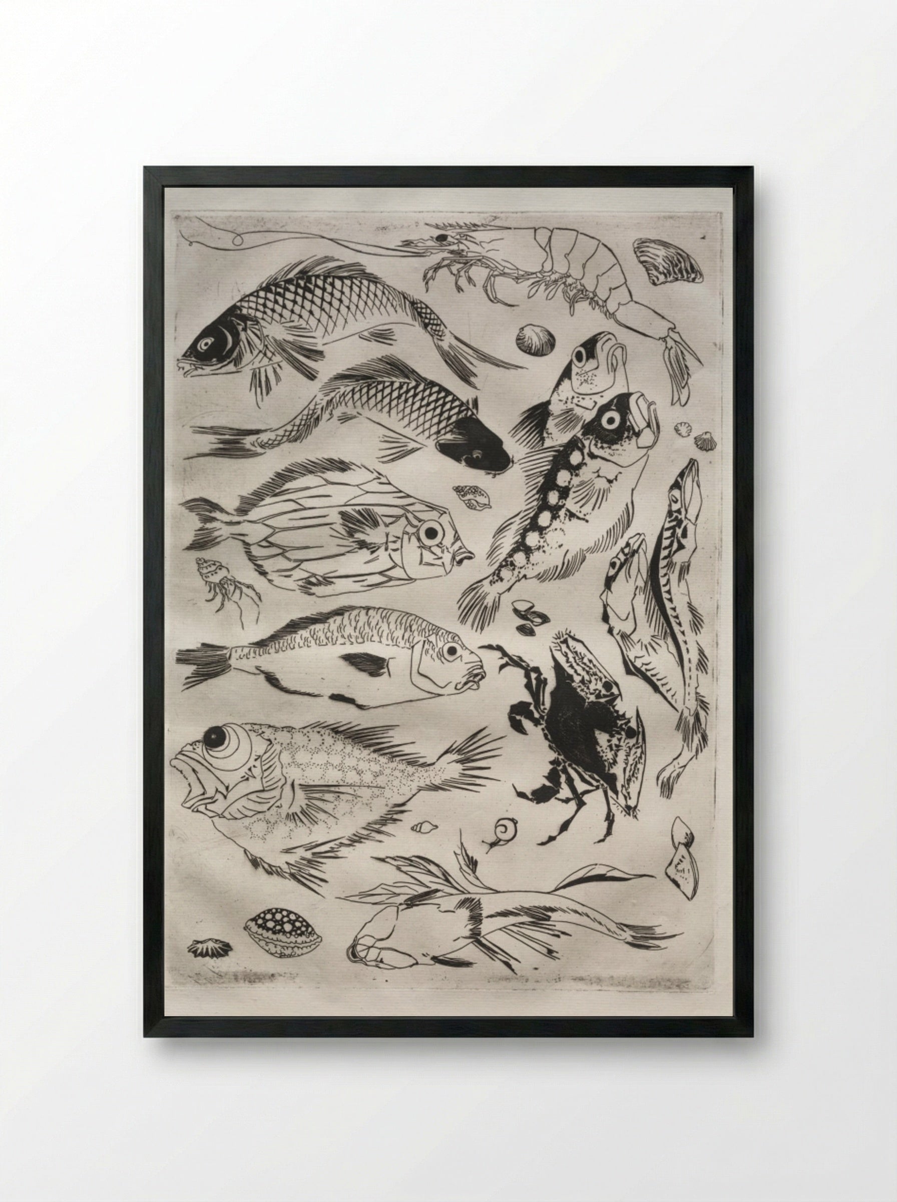 Dinner Service (Rousseau service): Fish (no. 24) - Félix Bracquemond - Framed Print Black