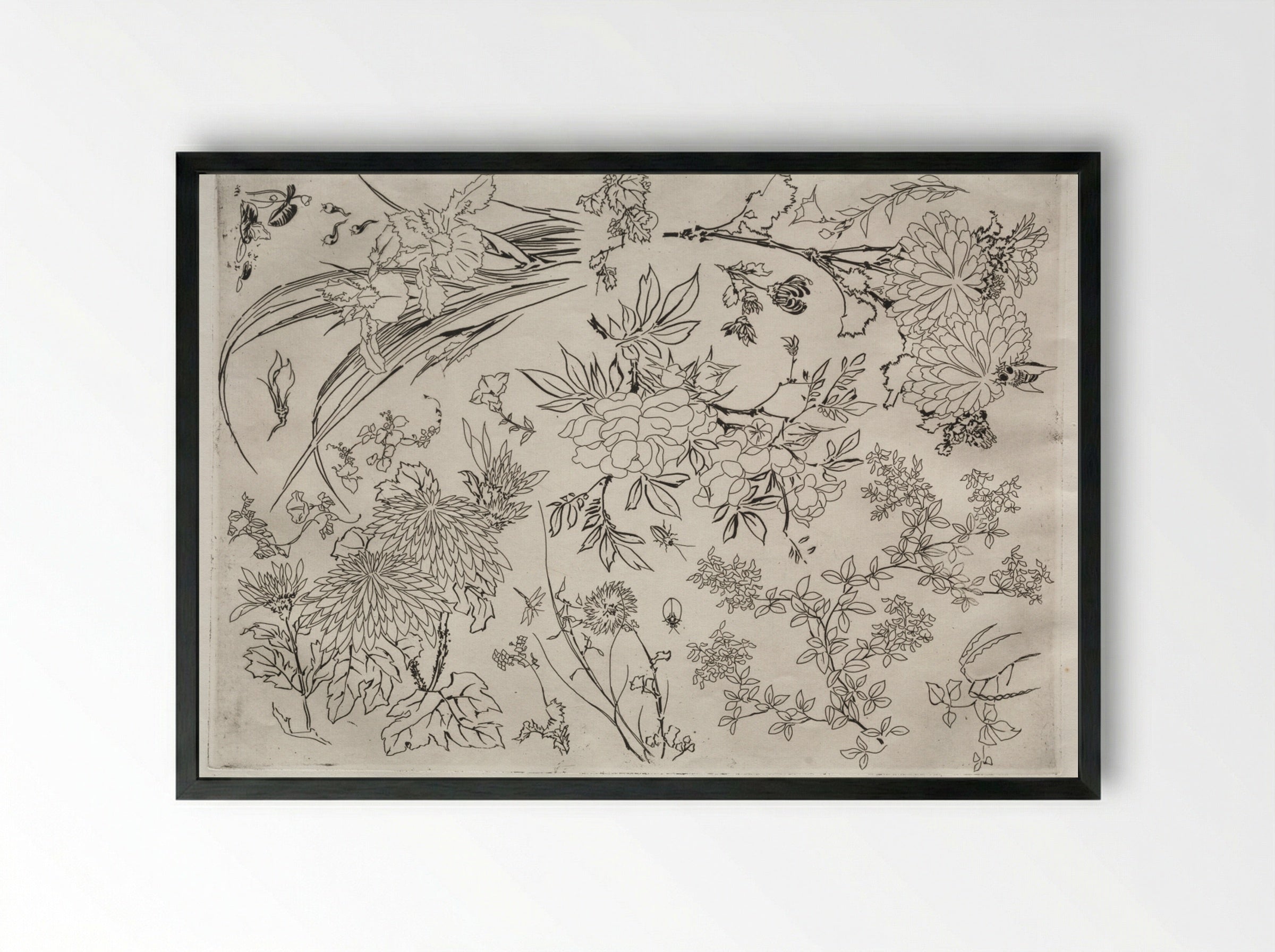 Dinner Service (Rousseau service): Flowers (no. 23) - Félix Bracquemond - Framed Print Black