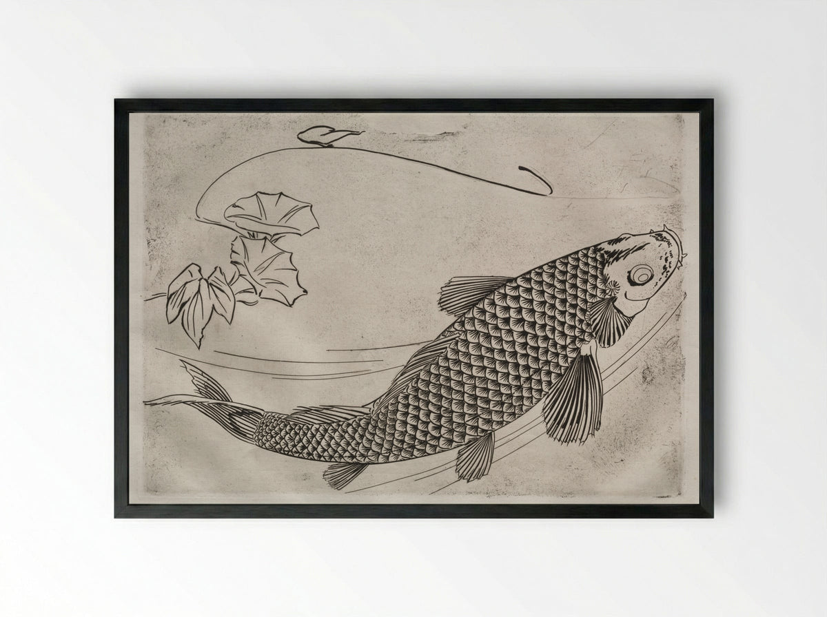Dinner Service (Rousseau service): Large fish in a Japanese style (no. 19) - Félix Bracquemond - Framed Print Black