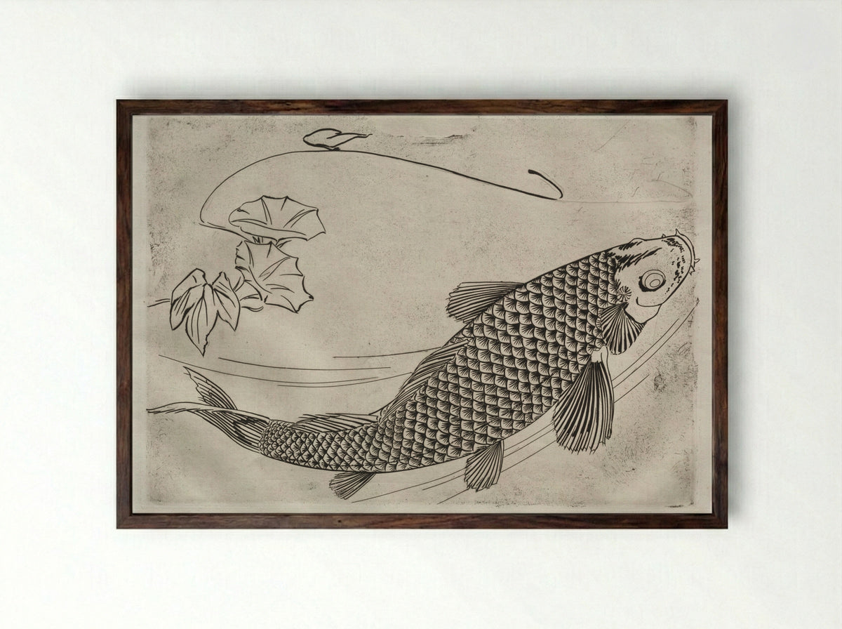 Dinner Service (Rousseau service): Large fish in a Japanese style (no. 19) - Félix Bracquemond - Framed Print Dark Wood