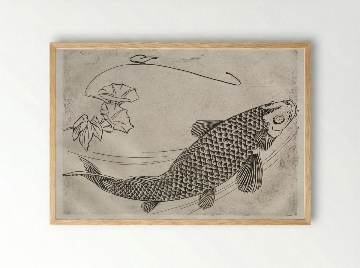 Dinner Service (Rousseau service): Large fish in a Japanese style (no. 19) - Félix Bracquemond - Framed Print Wood