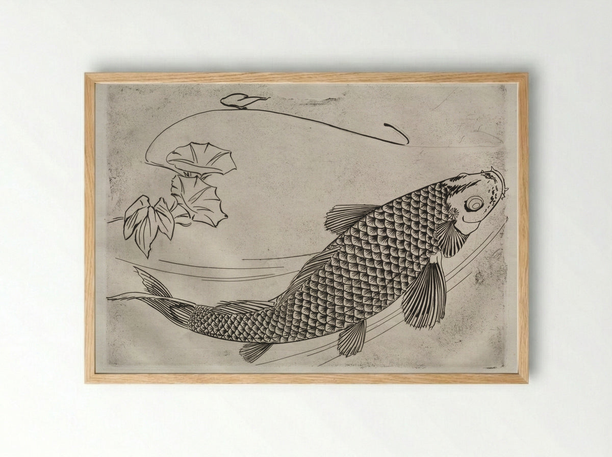 Dinner Service (Rousseau service): Large fish in a Japanese style (no. 19) - Félix Bracquemond - Framed Print Wood