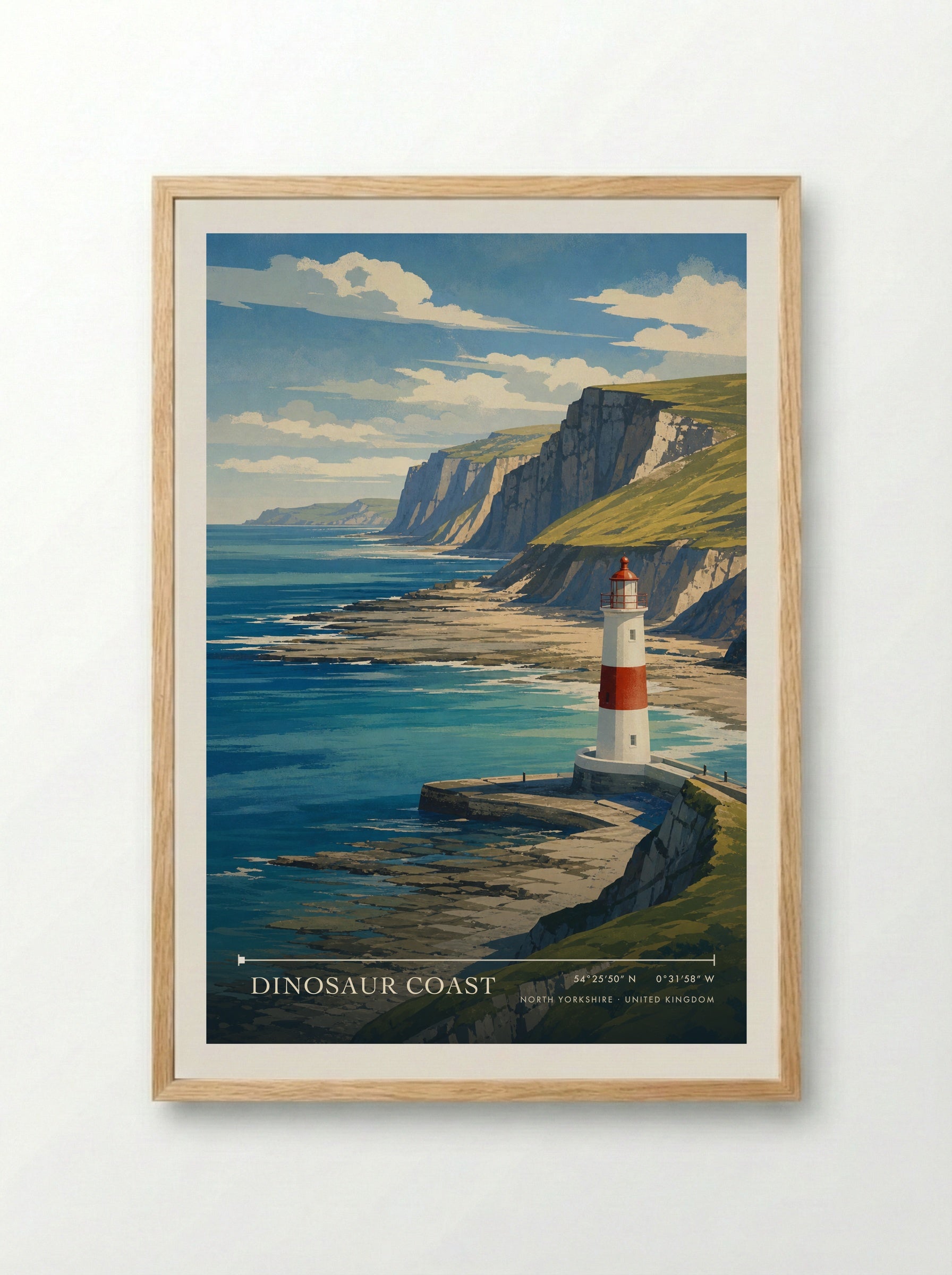 Dinosaur Coast North Yorkshire United Kingdom Travel Poster - Framed Print Wood