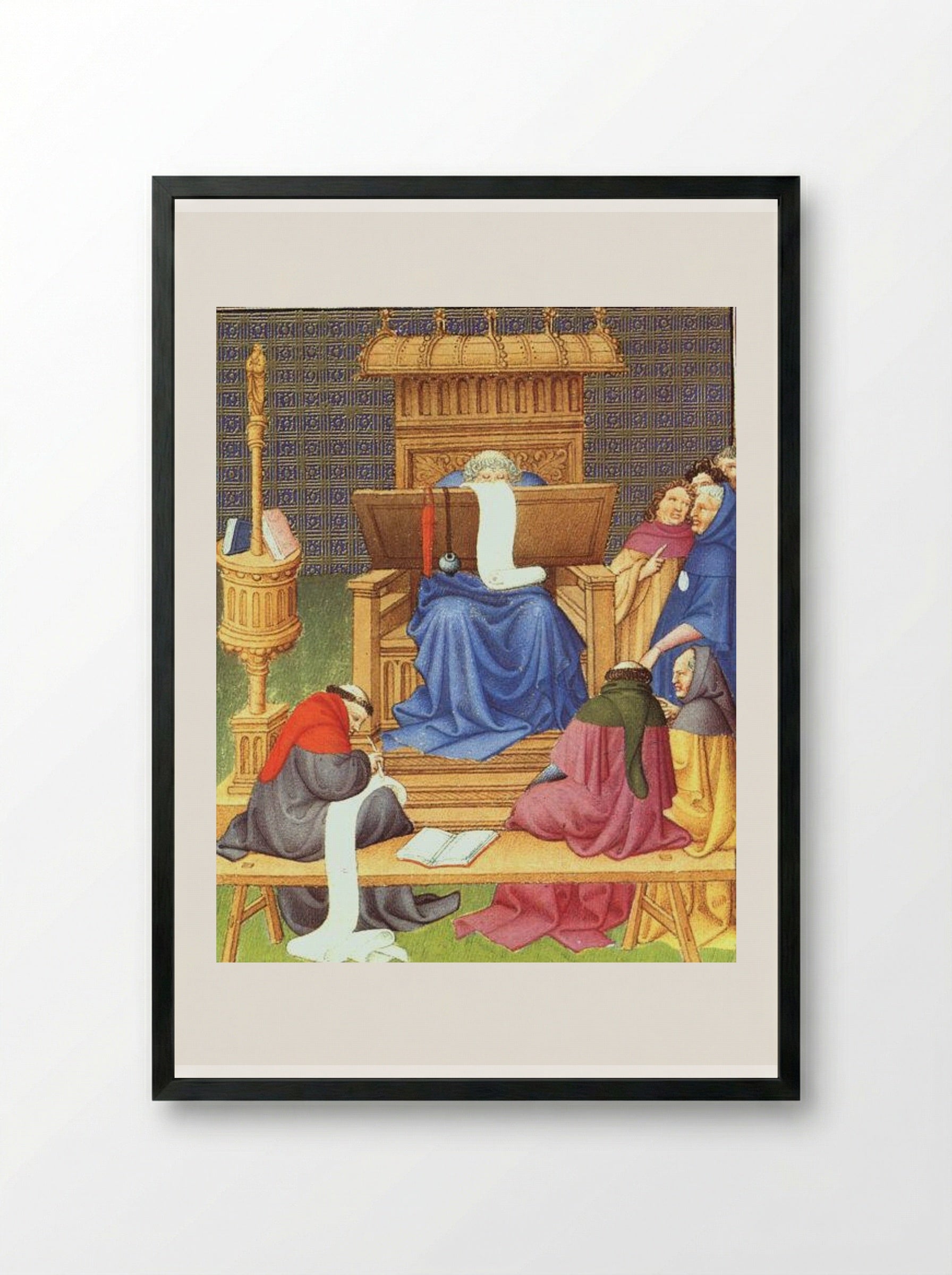 Diocrès Expounding the Scriptures - Limbourg brothers - Framed Print Black