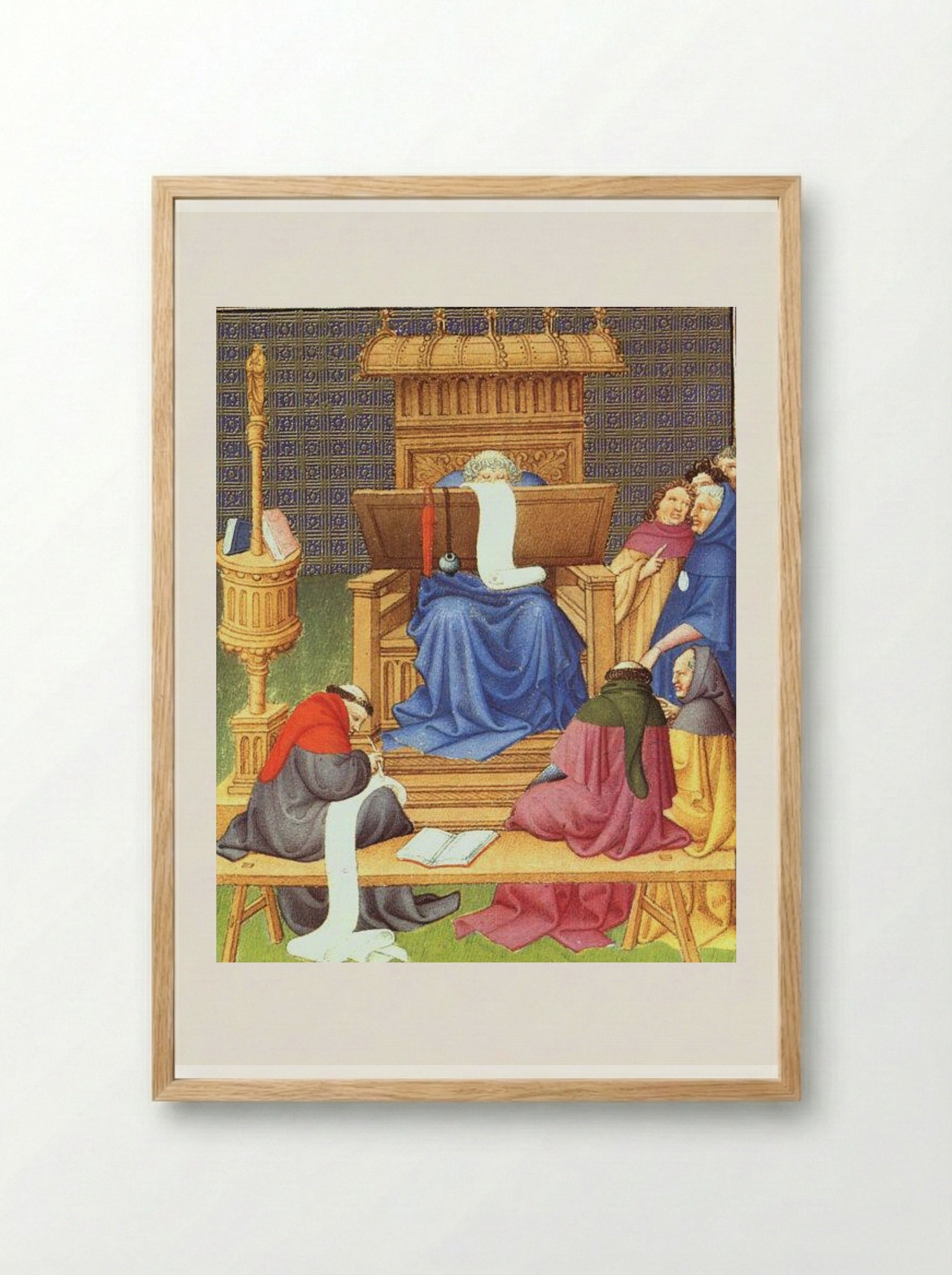 Diocrès Expounding the Scriptures - Limbourg brothers - Framed Print Wood