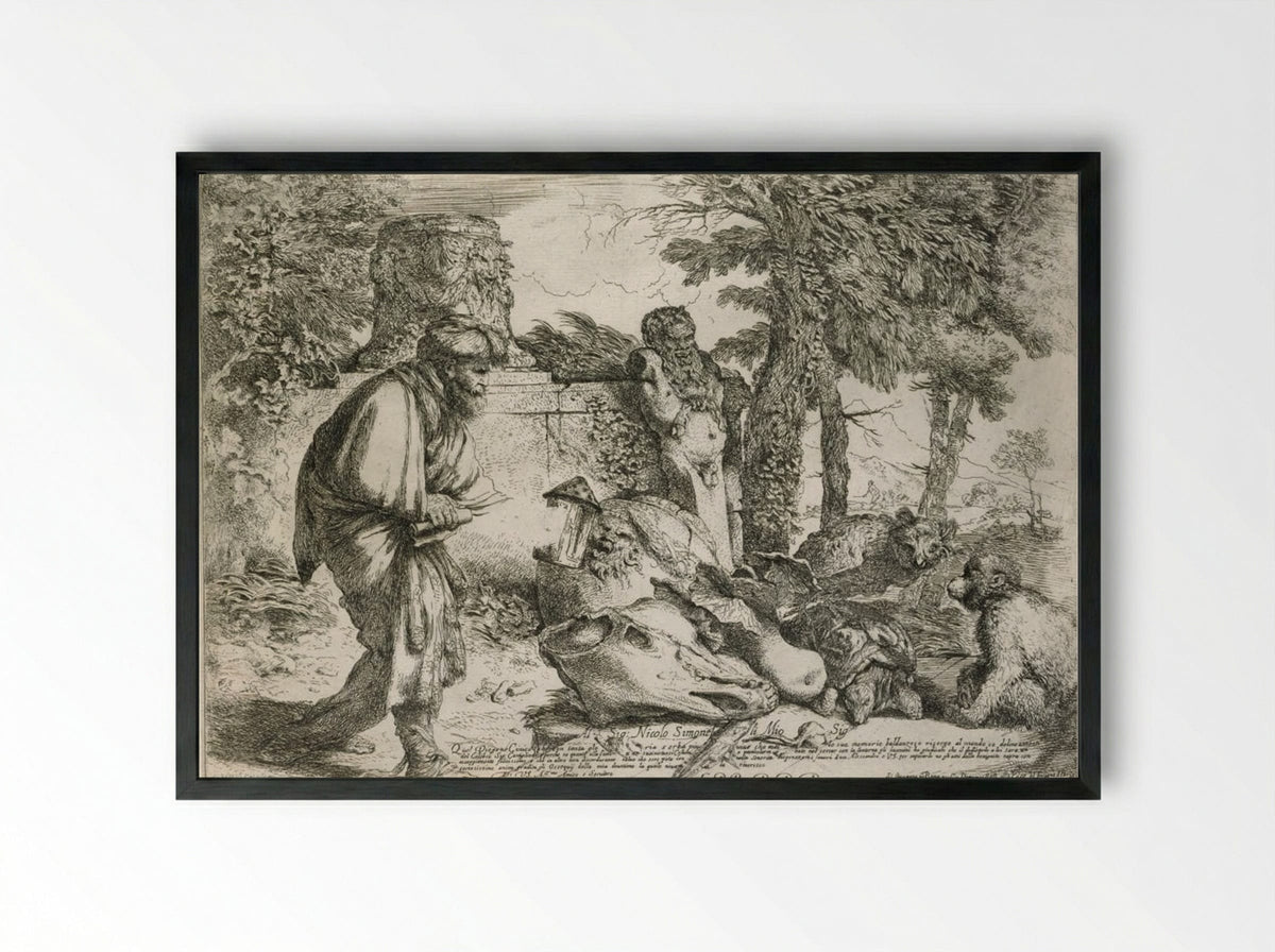 Diogenes in Search of an Honest Man - Giovanni Benedetto Castiglione - Framed Print Black