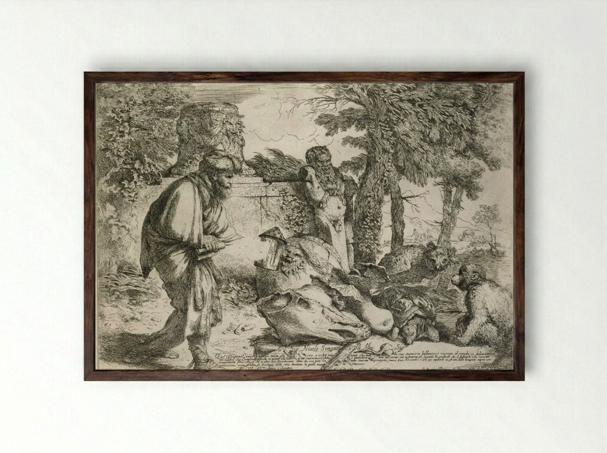 Diogenes in Search of an Honest Man - Giovanni Benedetto Castiglione - Framed Print Dark Wood