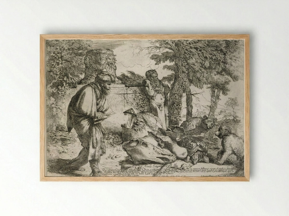 Diogenes in Search of an Honest Man - Giovanni Benedetto Castiglione - Framed Print Wood
