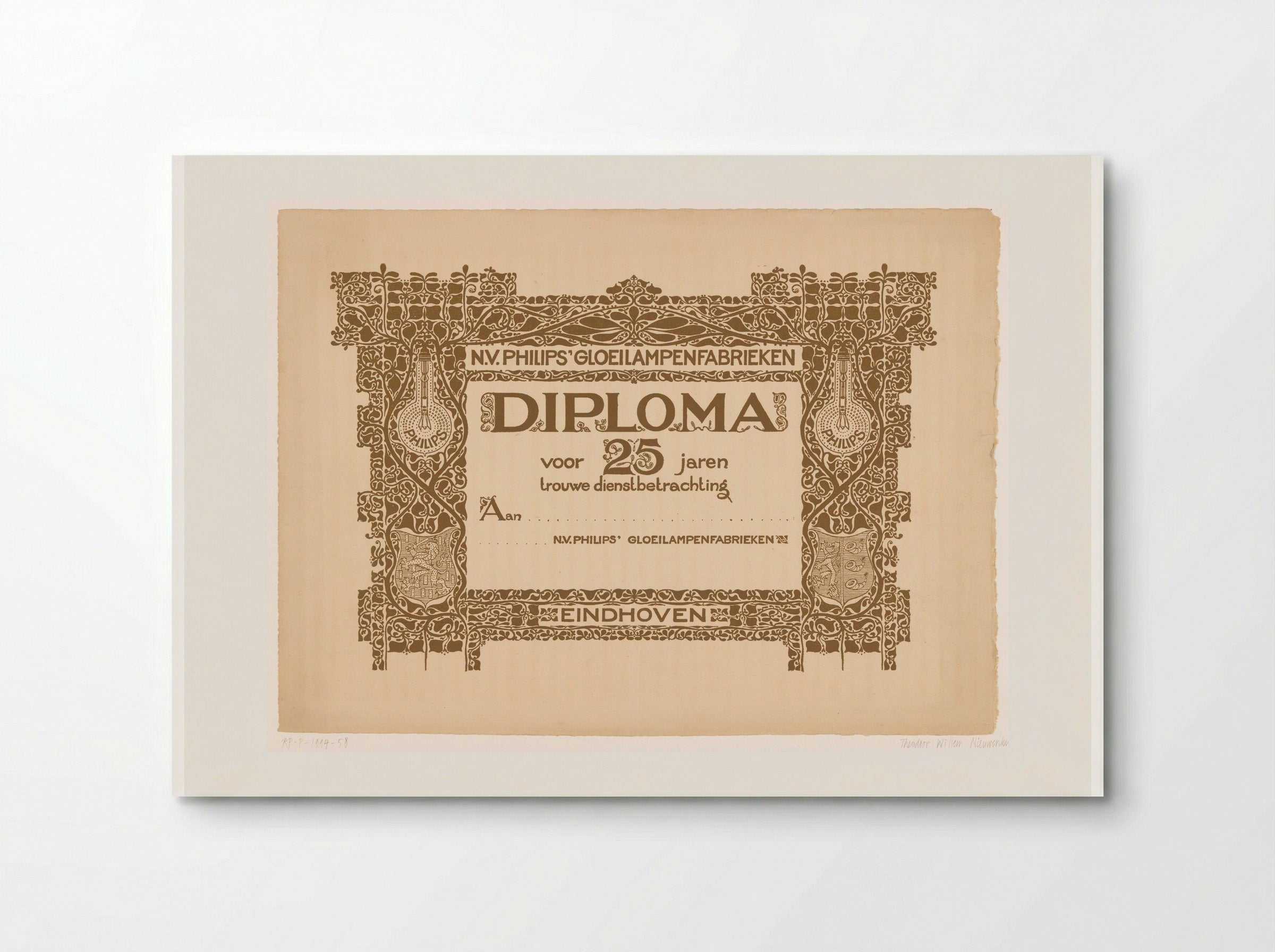 Diploma voor vijfentwintig jaar dienst bij Philips - Theo Nieuwenhuis - Poster