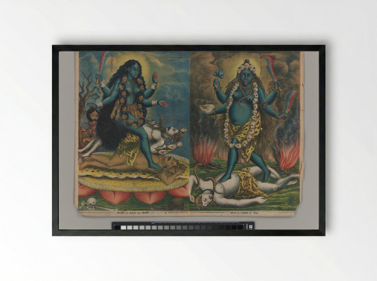 Diptych of Kali and Tara - Calcutta Art Studio - Framed Print Black