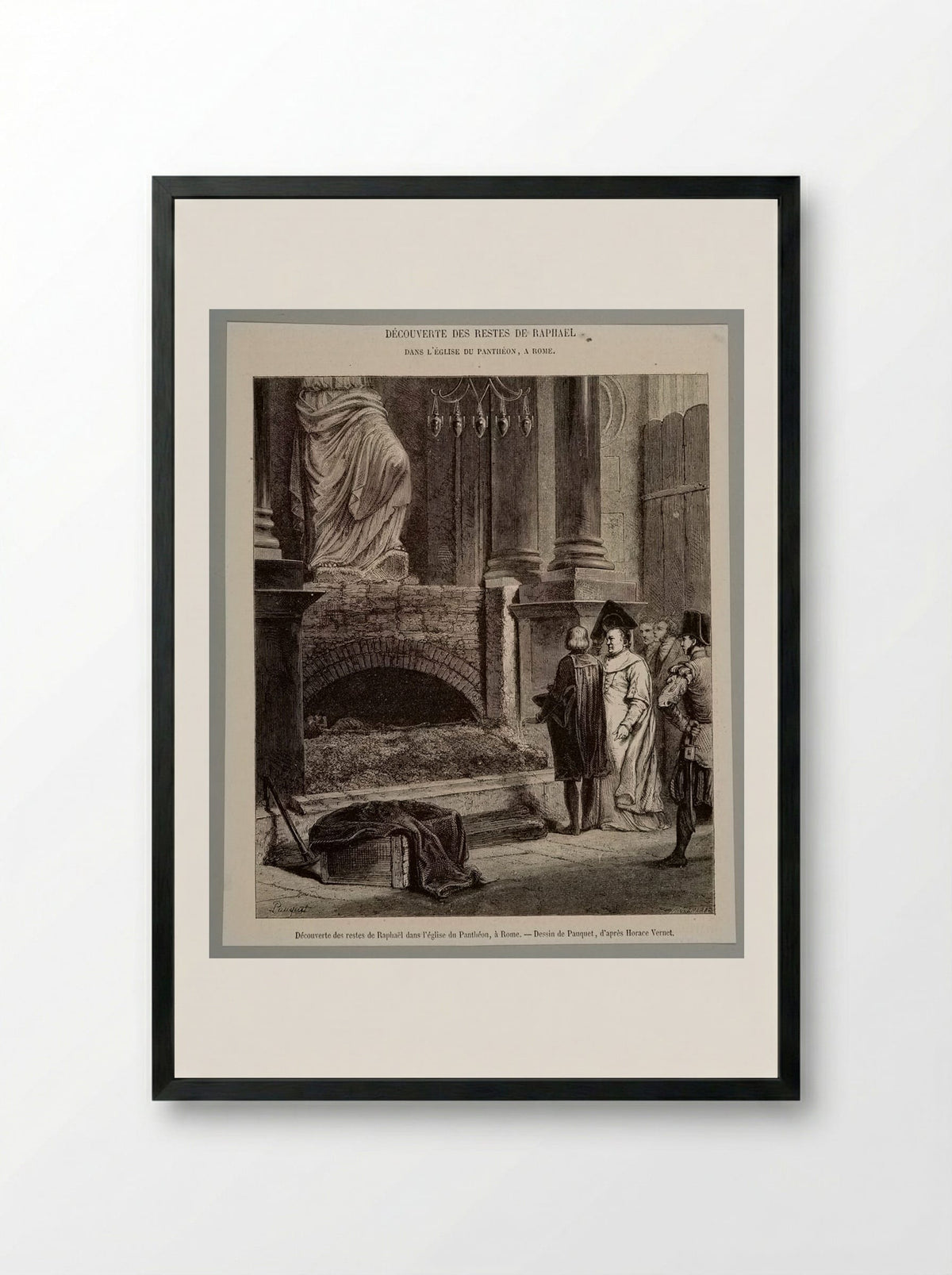 Discovery of the Remains of Raphael in the Pantheon in Rome - Stéphane Pannemaker - Framed Print Black