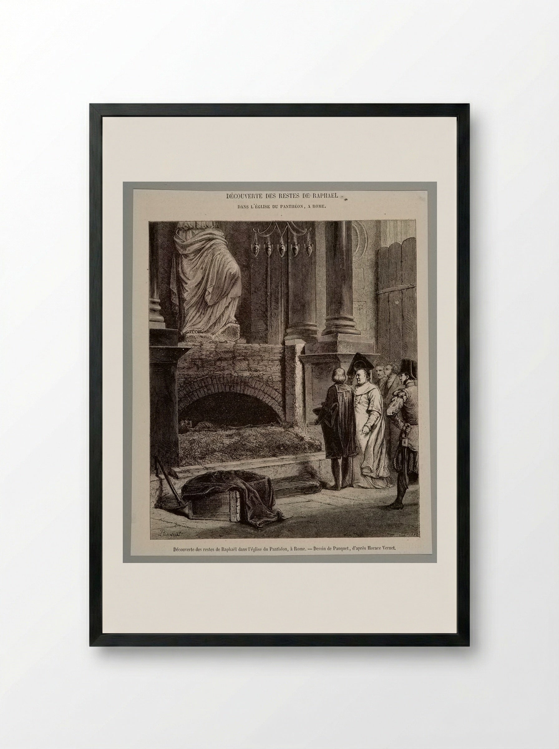 Discovery of the Remains of Raphael in the Pantheon in Rome - Stéphane Pannemaker - Framed Print Black