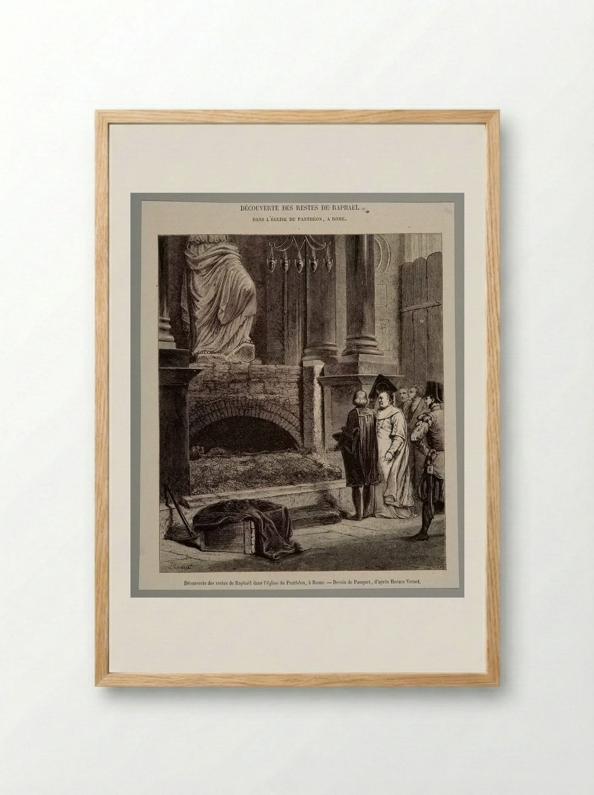 Discovery of the Remains of Raphael in the Pantheon in Rome - Stéphane Pannemaker - Framed Print Wood