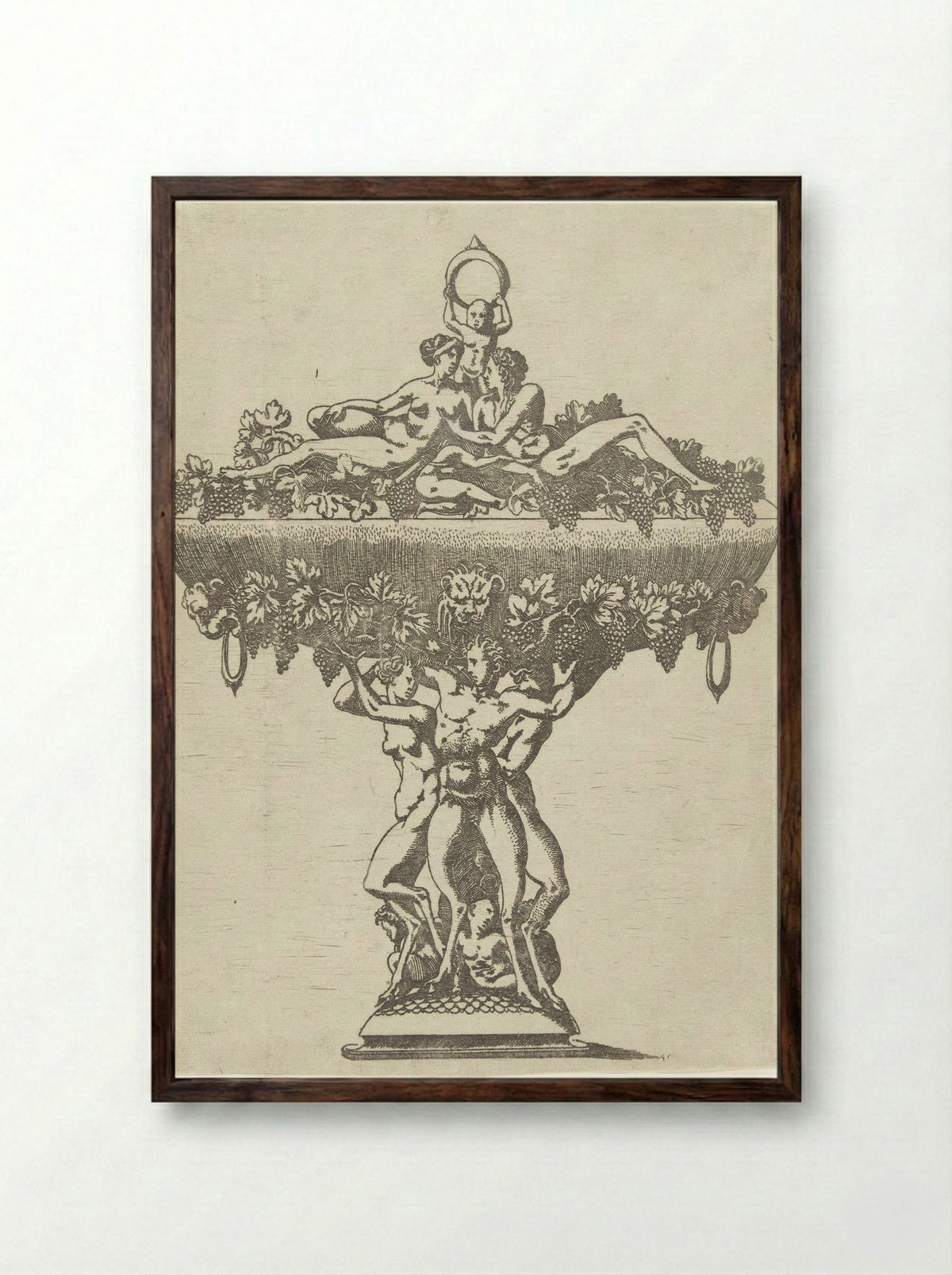 Dish with a Loving Couple - Antonio Fantuzzi - Framed Print Dark Wood