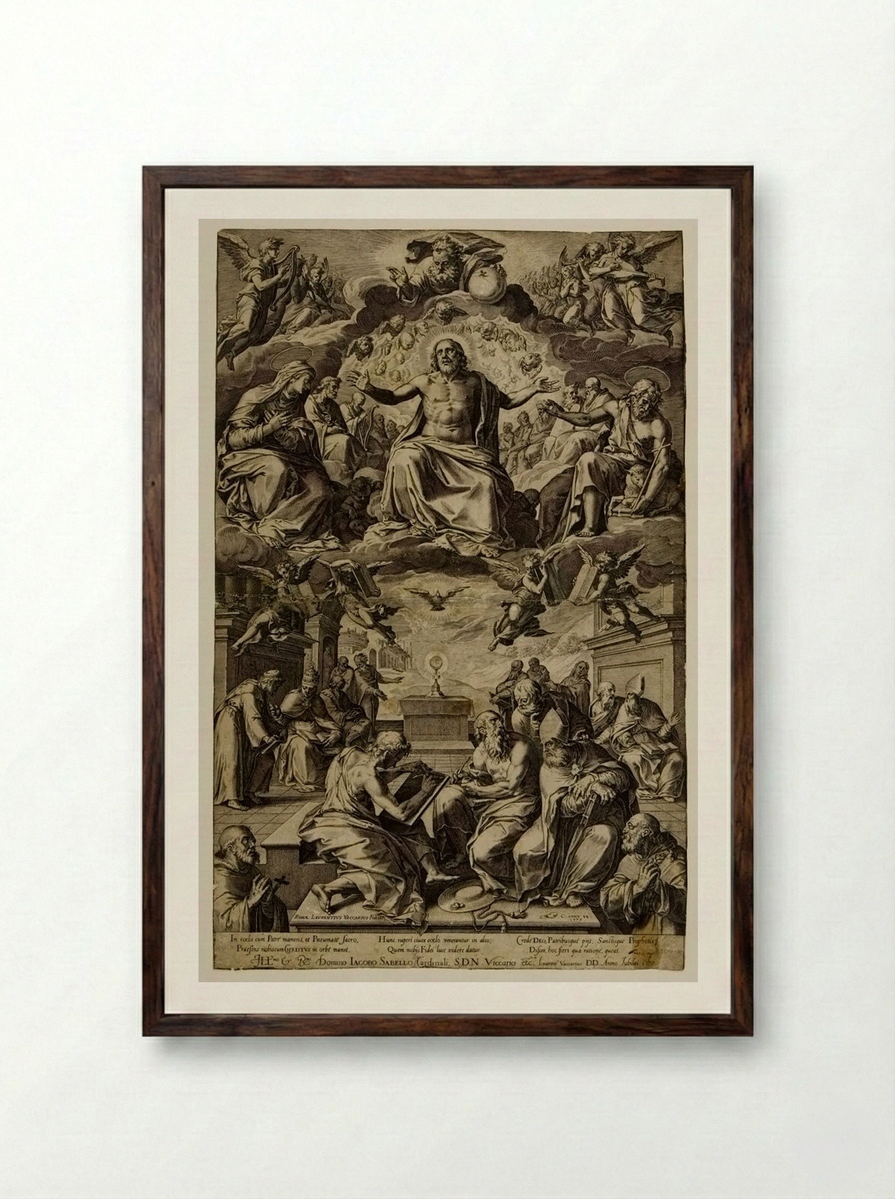 Dispute of the Sacrament - Cornelis Cort - Framed Print Dark Wood