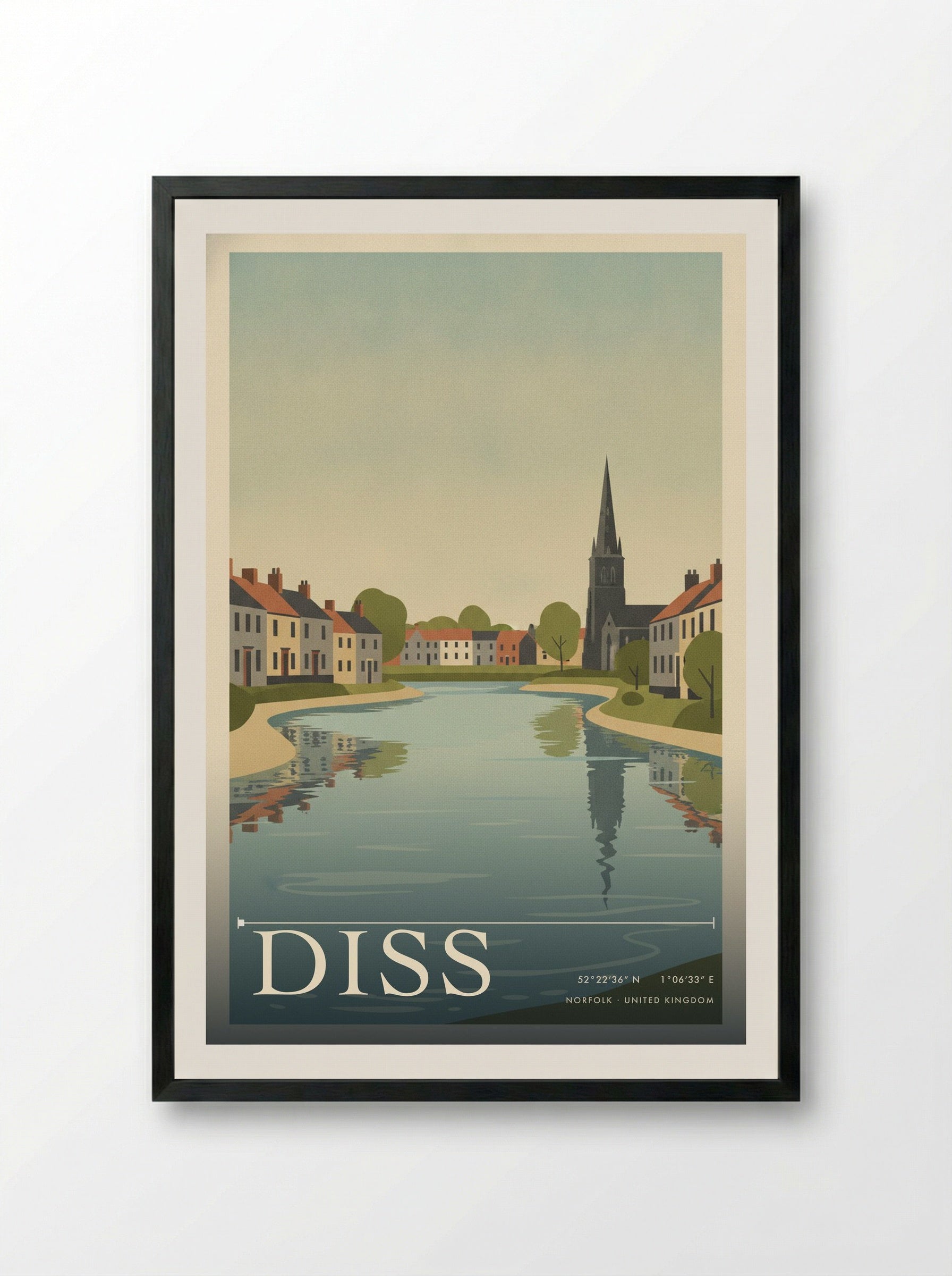Diss Norfolk United Kingdom Travel Poster - Framed Print Black