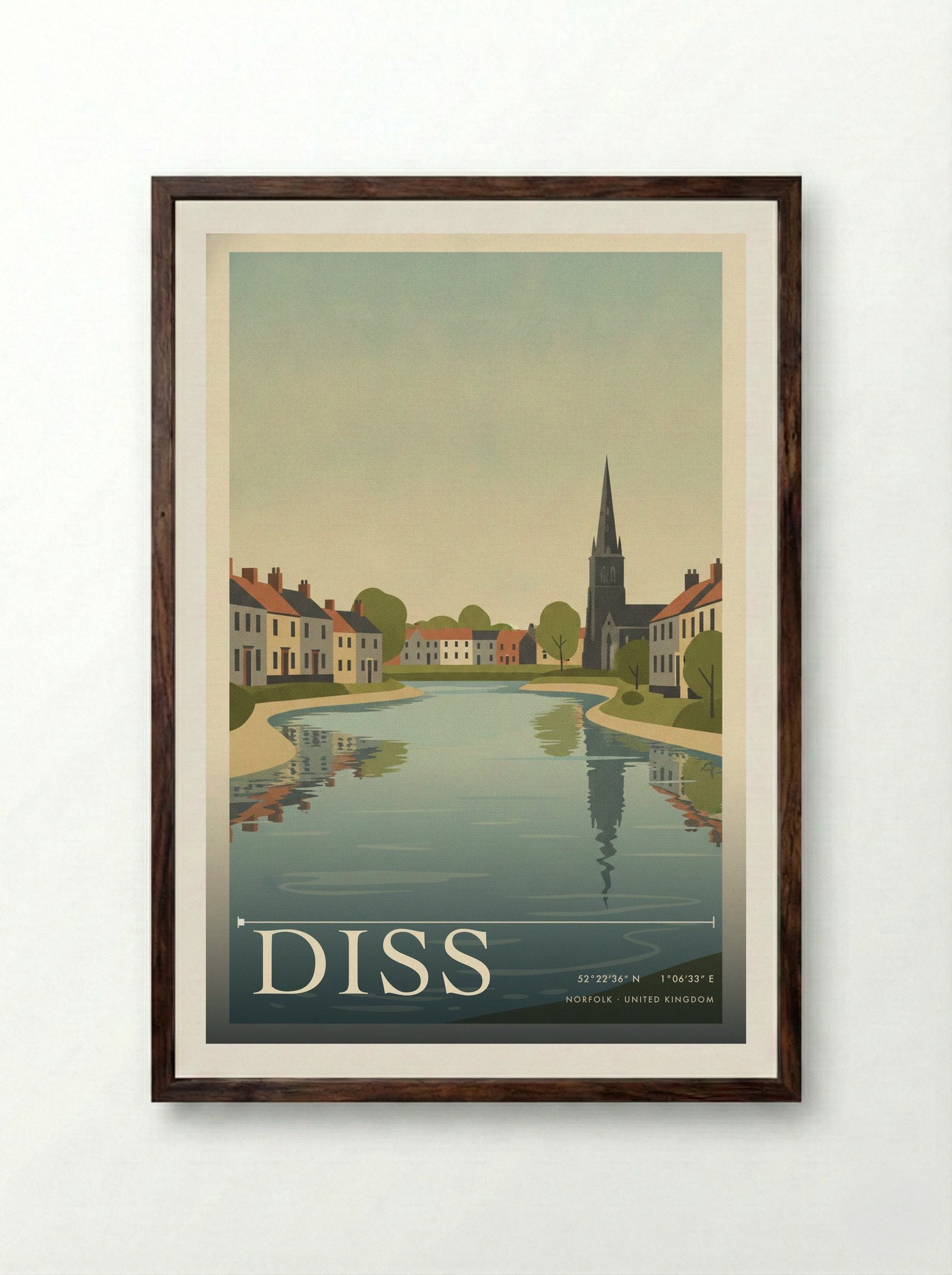 Diss Norfolk United Kingdom Travel Poster - Framed Print Dark Wood