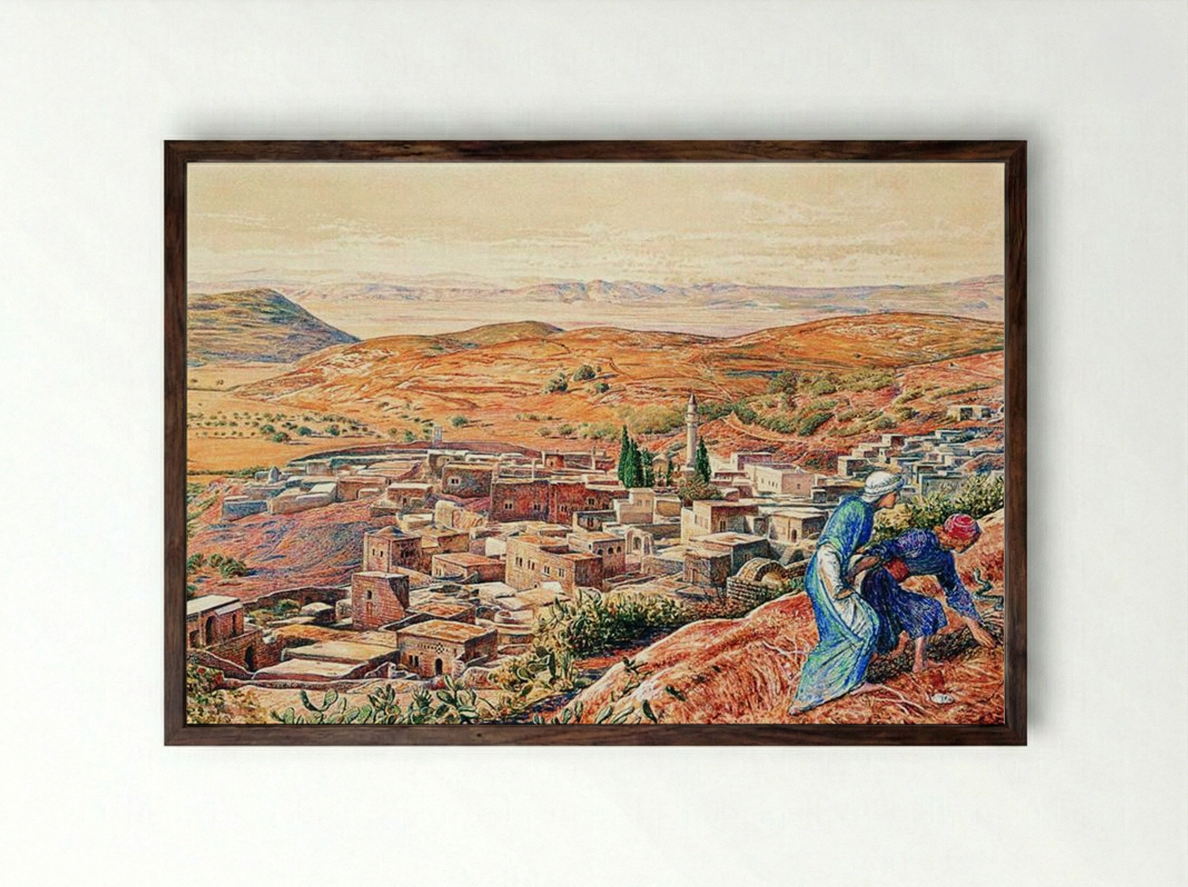 Distant View of Nazareth - William Holman Hunt - Framed Print Dark Wood